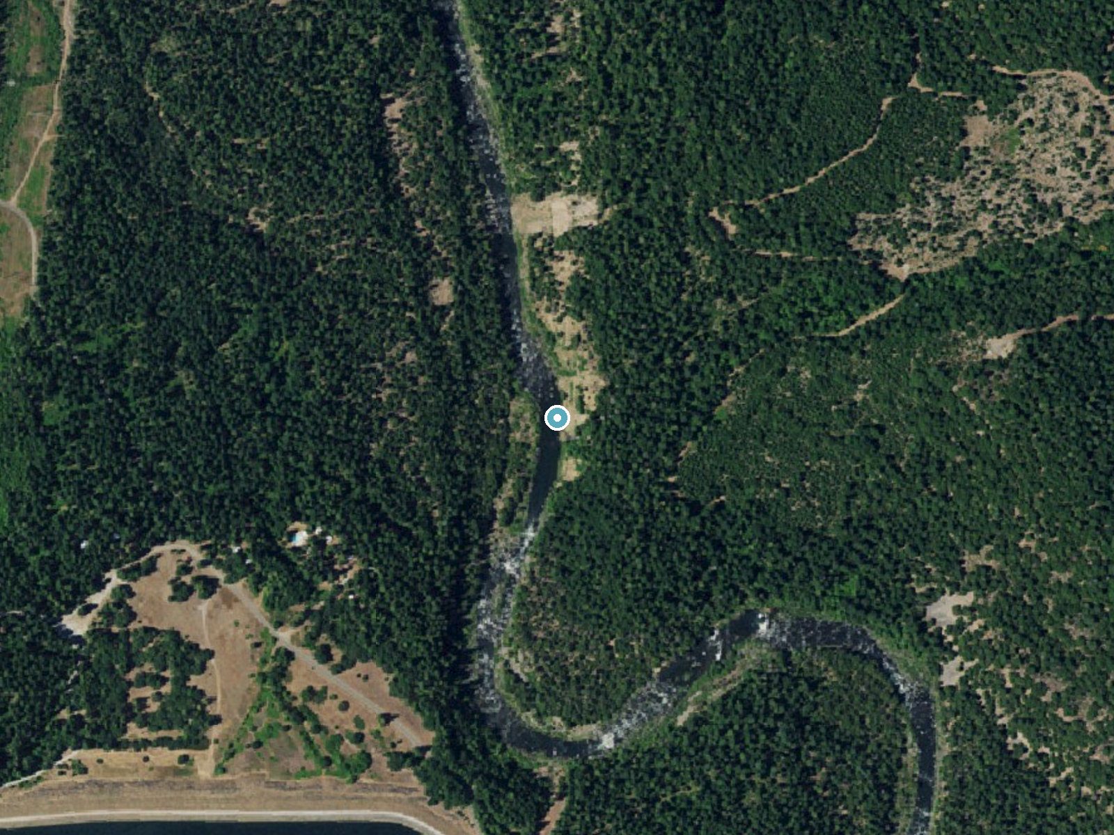 Aerial photo of the same ground around Kinner Falls near Big Bend, California, for comparison with the lidar view