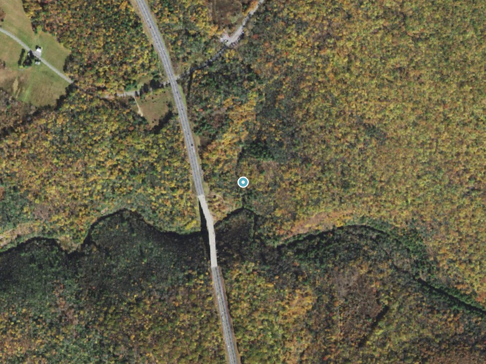 Aerial photo of the same ground around Hawk Falls near Albrightsville, Pennsylvania, for comparison with the lidar view