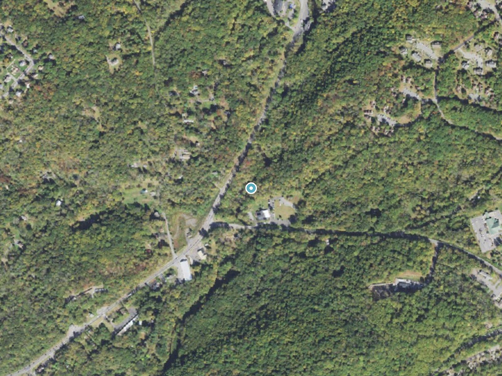 Aerial photo of the same ground around Buttermilk Falls near Delaware Water Gap, Pennsylvania, for comparison with the lidar view