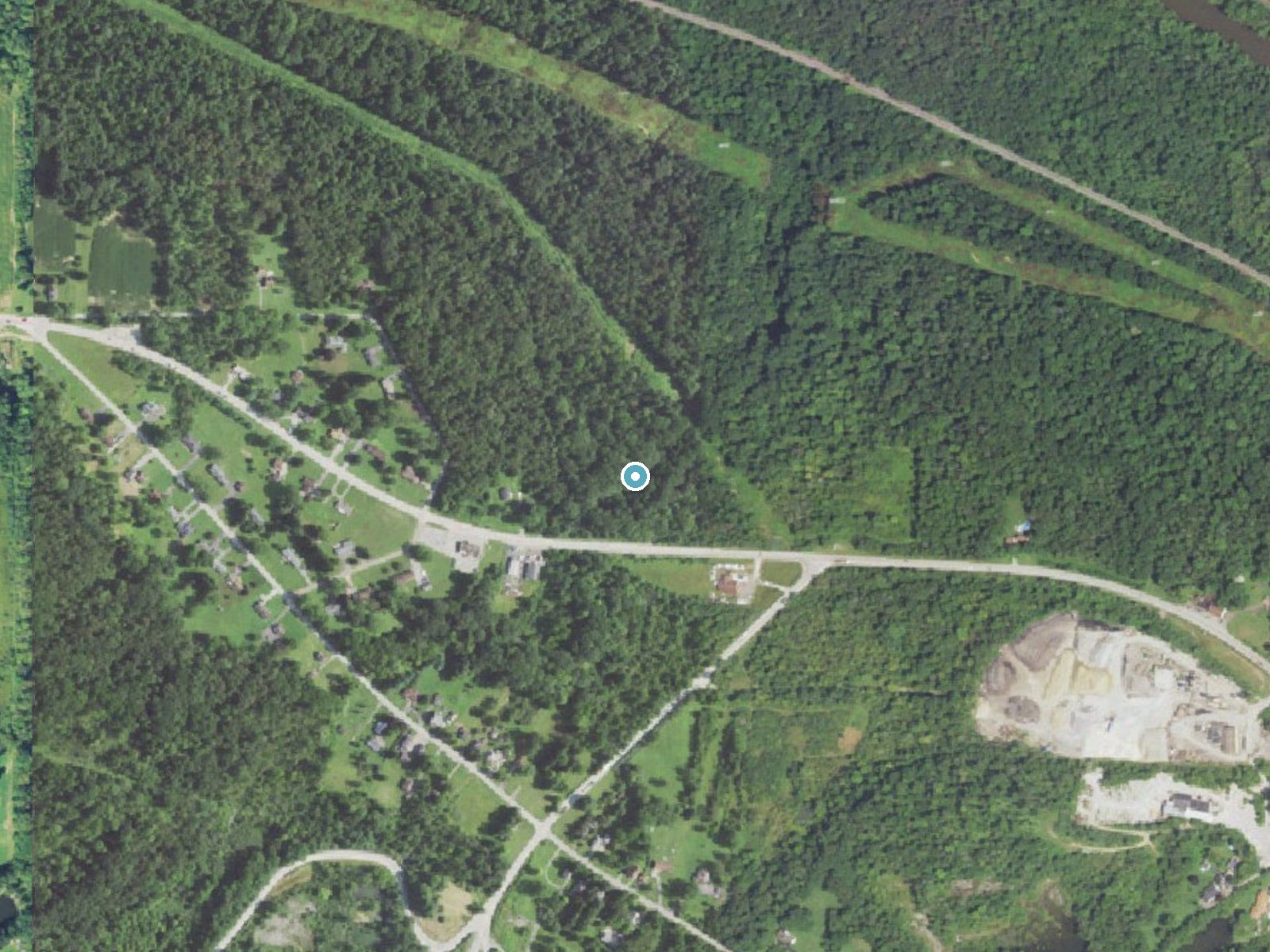 Aerial photo of the same ground around Quakertown Falls near Lowellville, Pennsylvania, for comparison with the lidar view