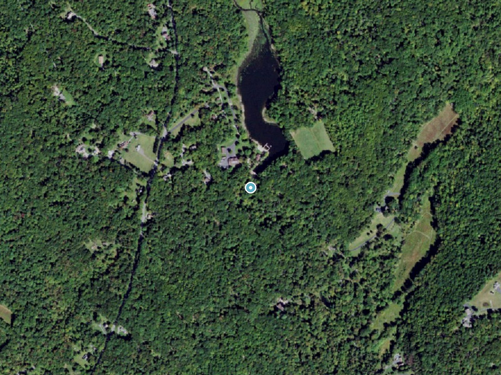 Aerial photo of the same ground around Bass Lake Falls near Marksboro, New Jersey, for comparison with the lidar view