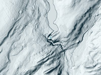LiDAR terrain view around Bass Lake Falls in New Jersey, about 107 feet of drop