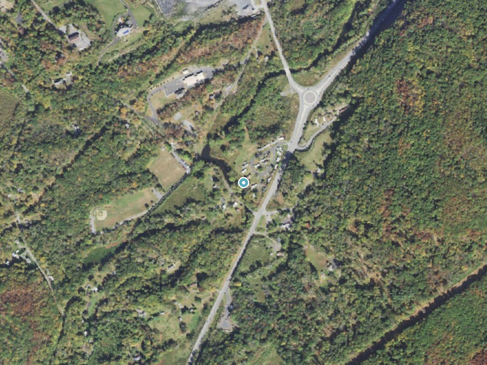 Aerial photo of the same ground around Twin Falls near Delaware Water Gap, Pennsylvania, for comparison with the lidar view