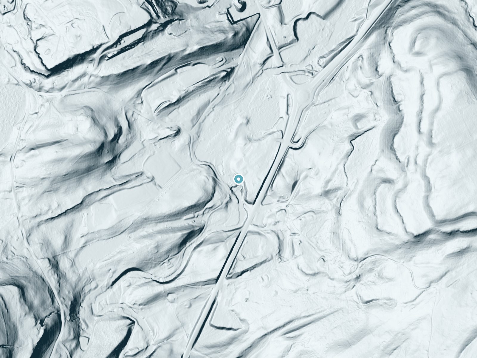 LiDAR bare-earth terrain around Twin Falls near Delaware Water Gap, Pennsylvania, showing about 42 feet of drop, a long cascade, facing west