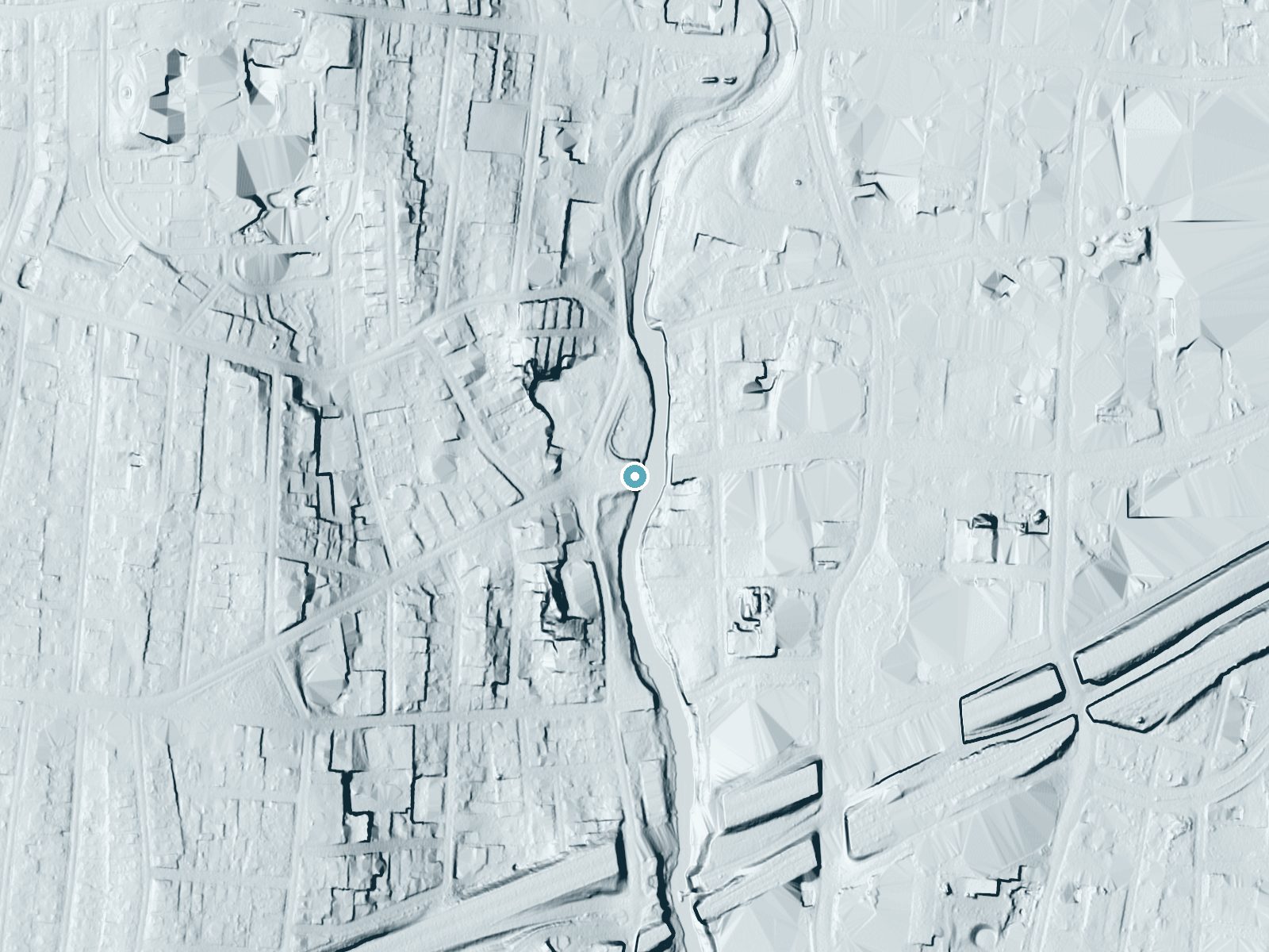 LiDAR bare-earth terrain around Rippowan Falls near Cos Cob, Connecticut, showing about 17 feet of drop