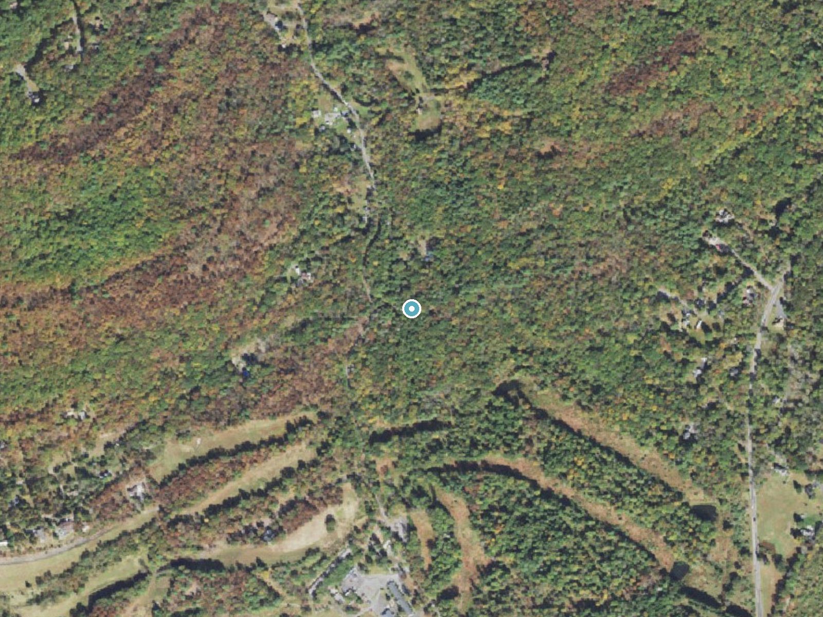 Aerial photo of the same ground around Marshalls Falls near Delaware Water Gap, Pennsylvania, for comparison with the lidar view