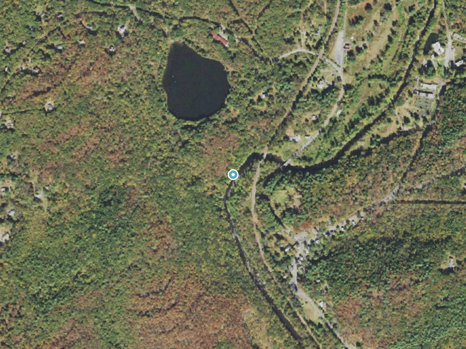 Aerial photo of the same ground around Clarke Falls near Penn Estates, Pennsylvania, for comparison with the lidar view