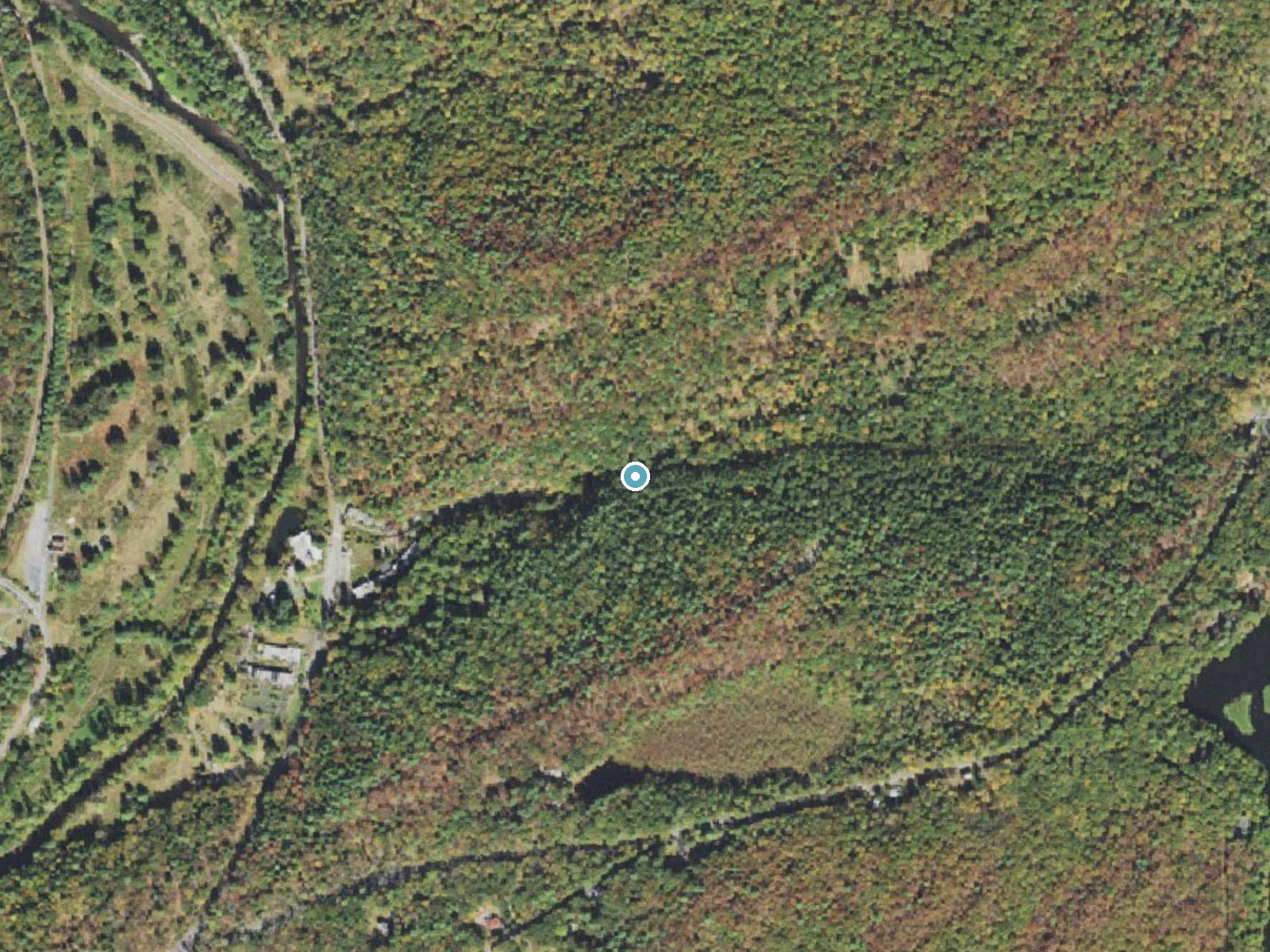 Aerial photo of the same ground around Lee Falls near Penn Estates, Pennsylvania, for comparison with the lidar view