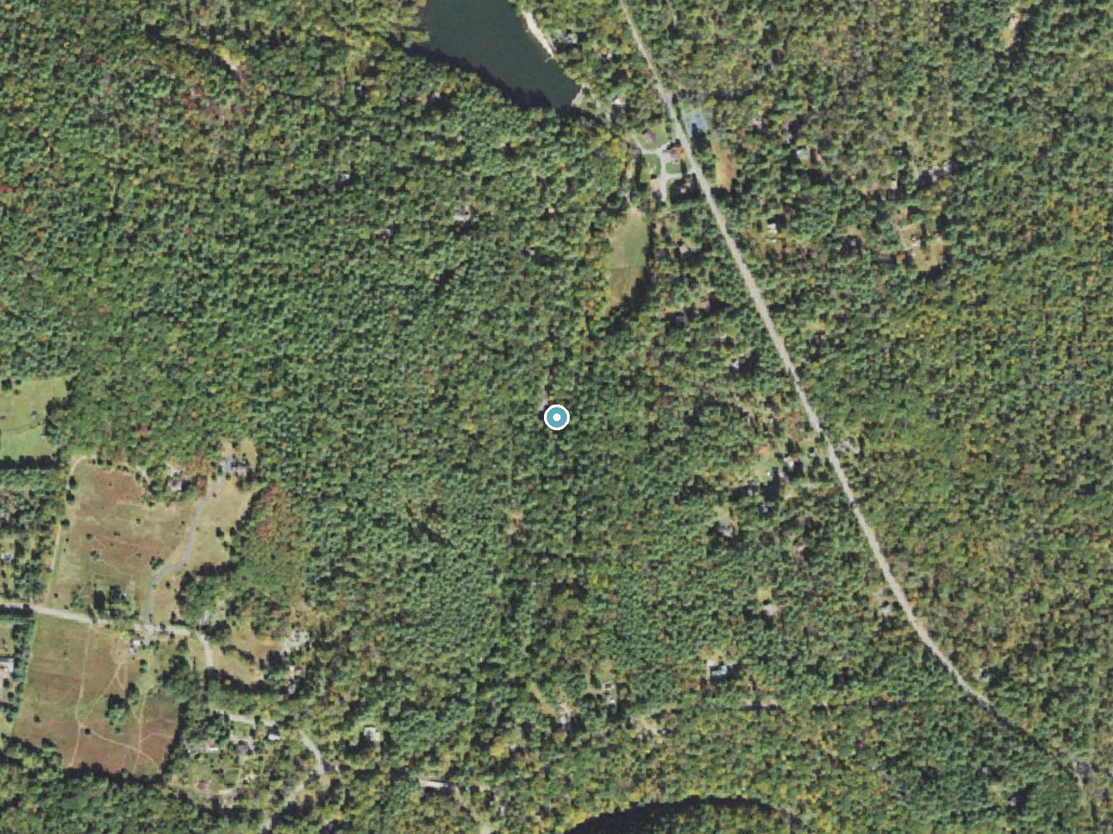 Aerial photo of the same ground around Paradise Falls near Mountainhome, Pennsylvania, for comparison with the lidar view