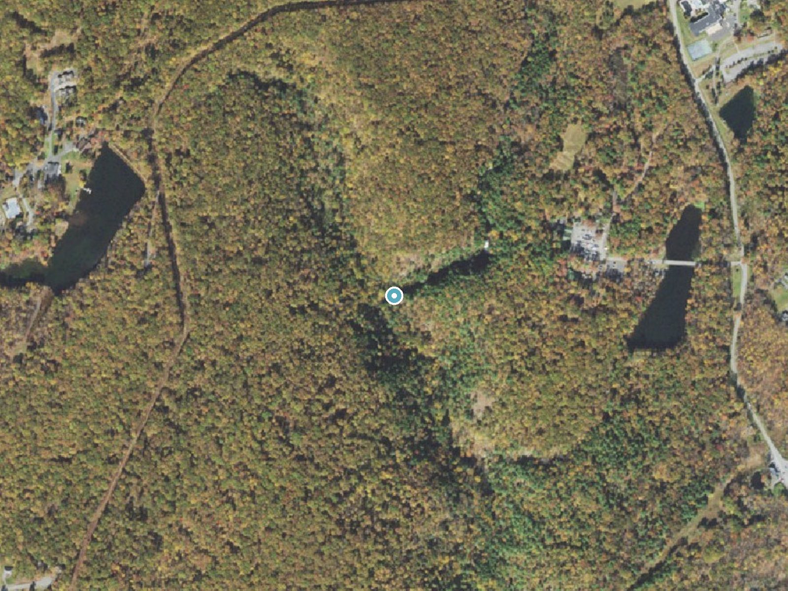 Aerial photo of the same ground around Bushkill Falls near Saw Creek, Pennsylvania, for comparison with the lidar view