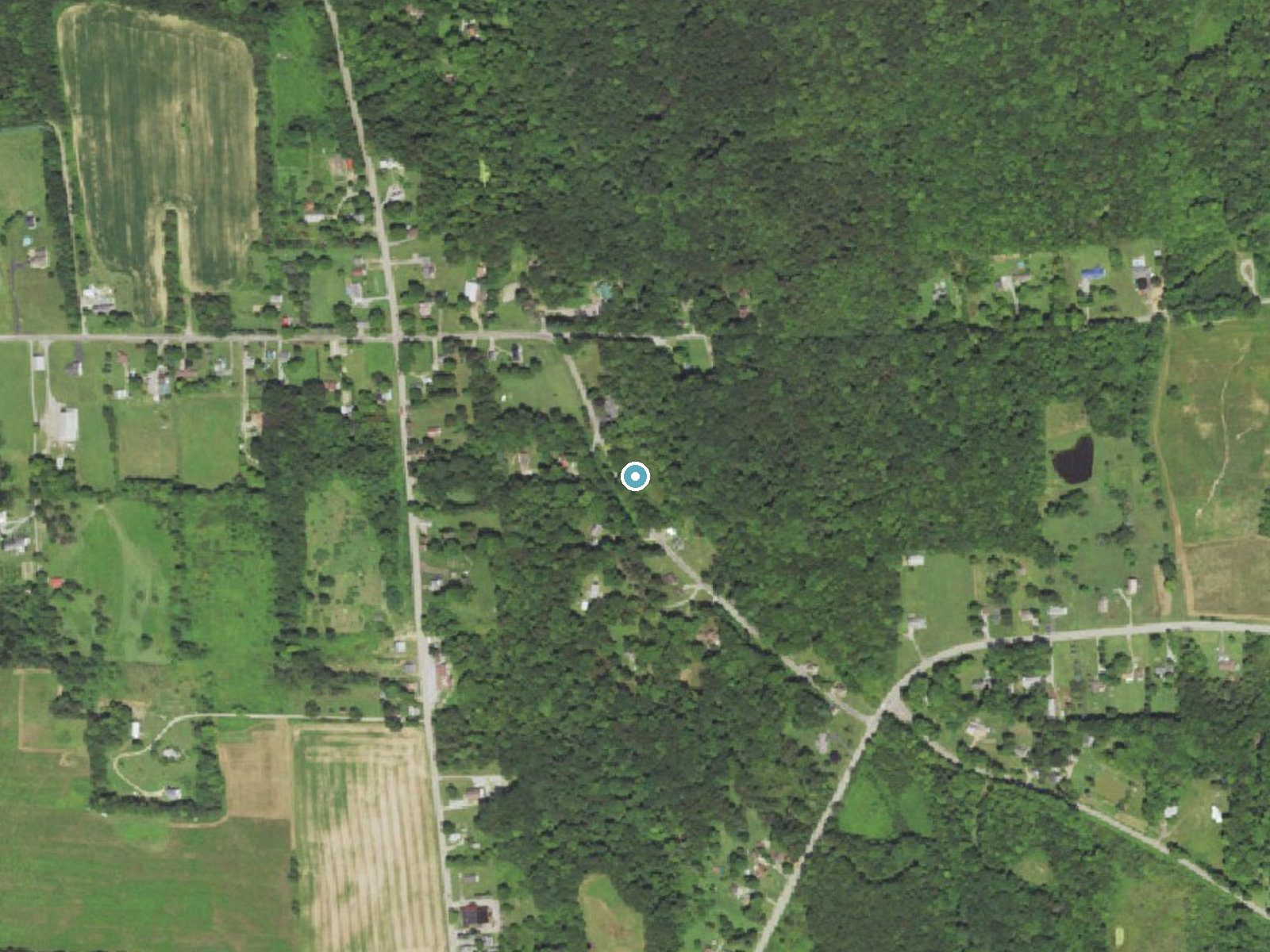 Aerial photo of the same ground around Springfield Falls near Volant, Pennsylvania, for comparison with the lidar view