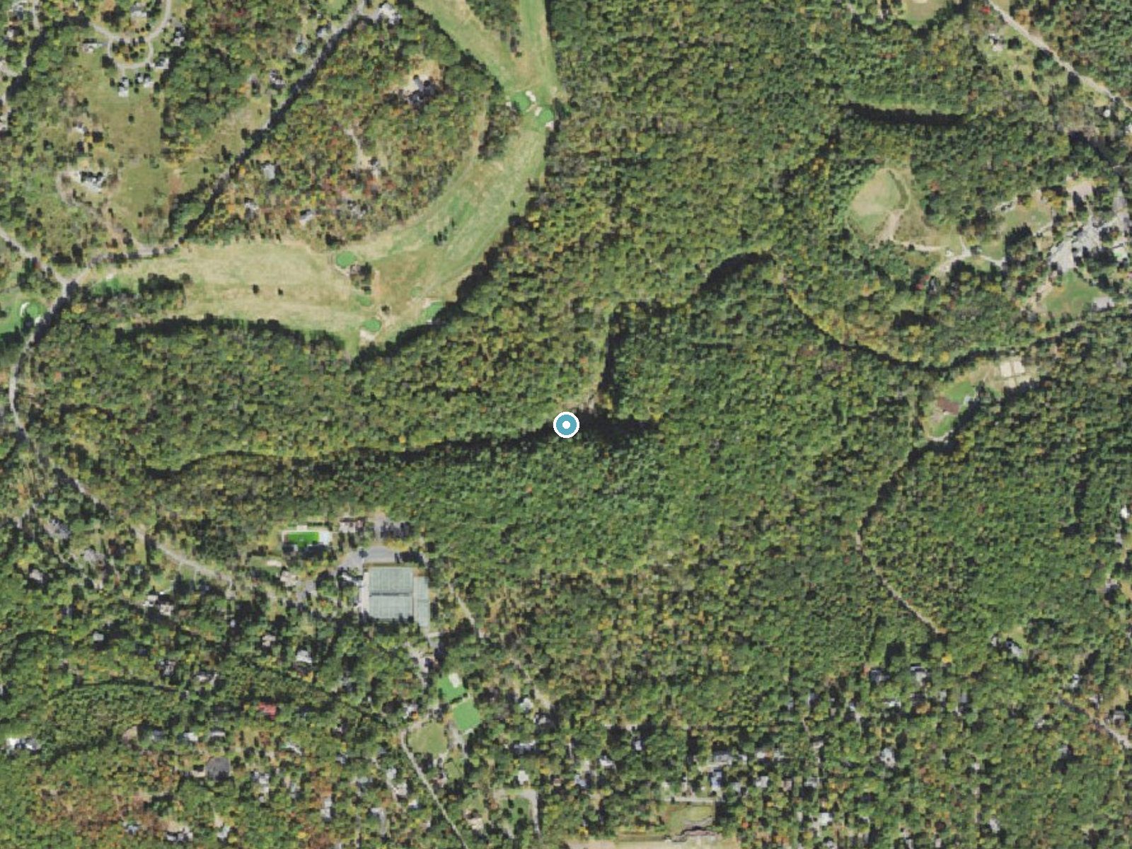 Aerial photo of the same ground around Buck Hill Falls near Mountainhome, Pennsylvania, for comparison with the lidar view