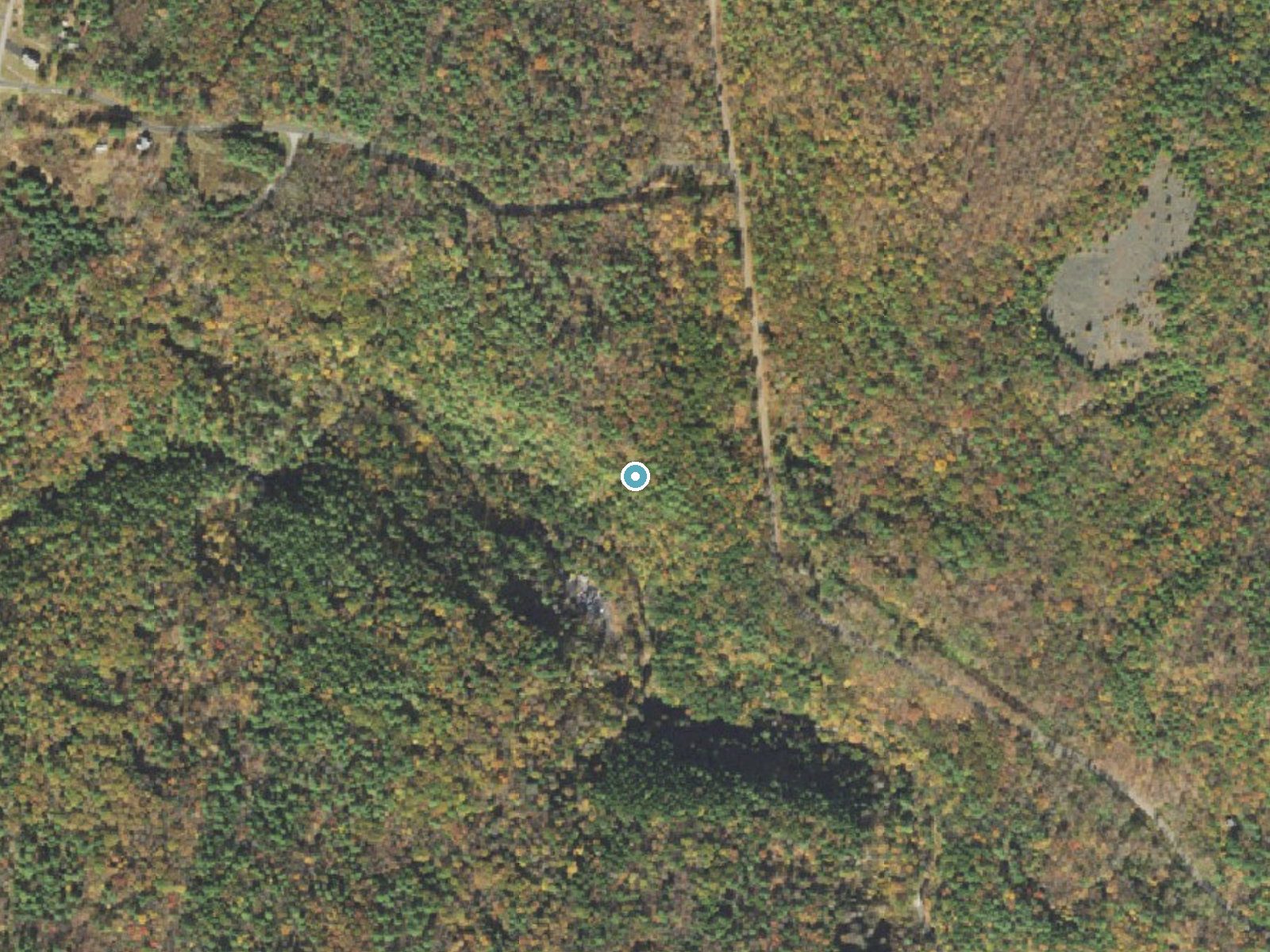 Aerial photo of the same ground around Silverthread Falls near Birchwood Lakes, Pennsylvania, for comparison with the lidar view