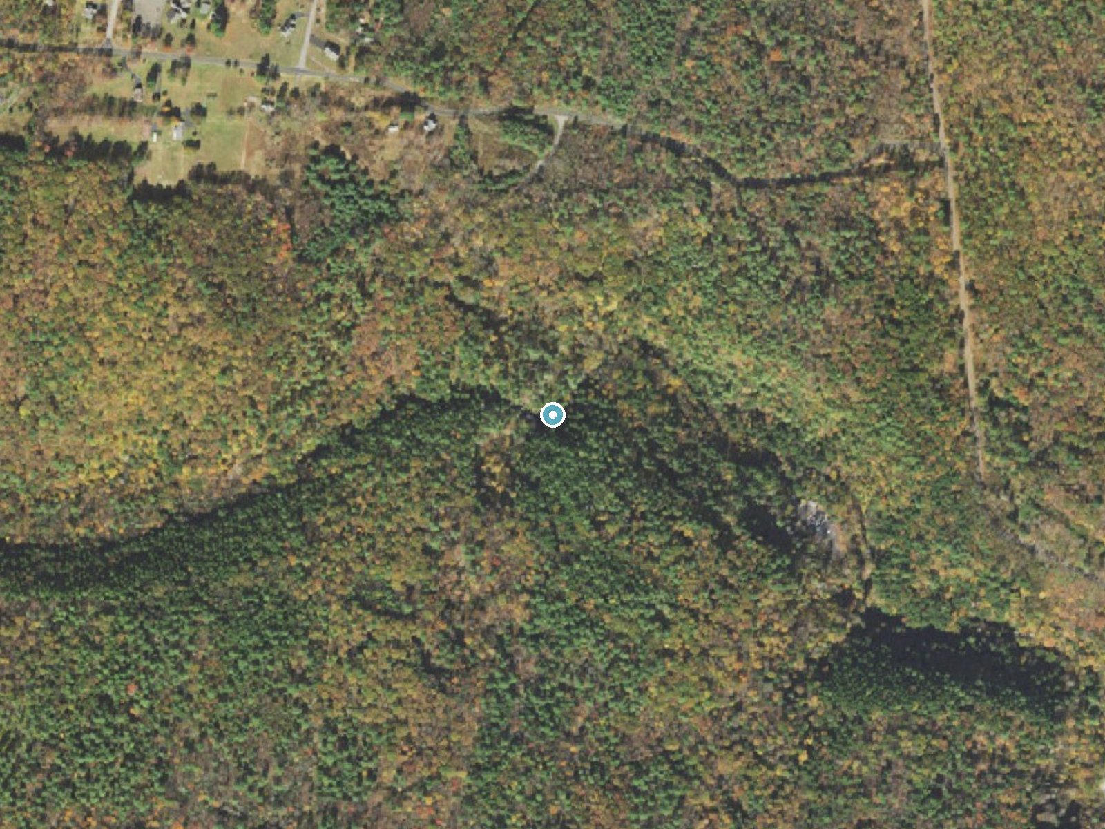 Aerial photo of the same ground around Dingmans Falls near Birchwood Lakes, Pennsylvania, for comparison with the lidar view