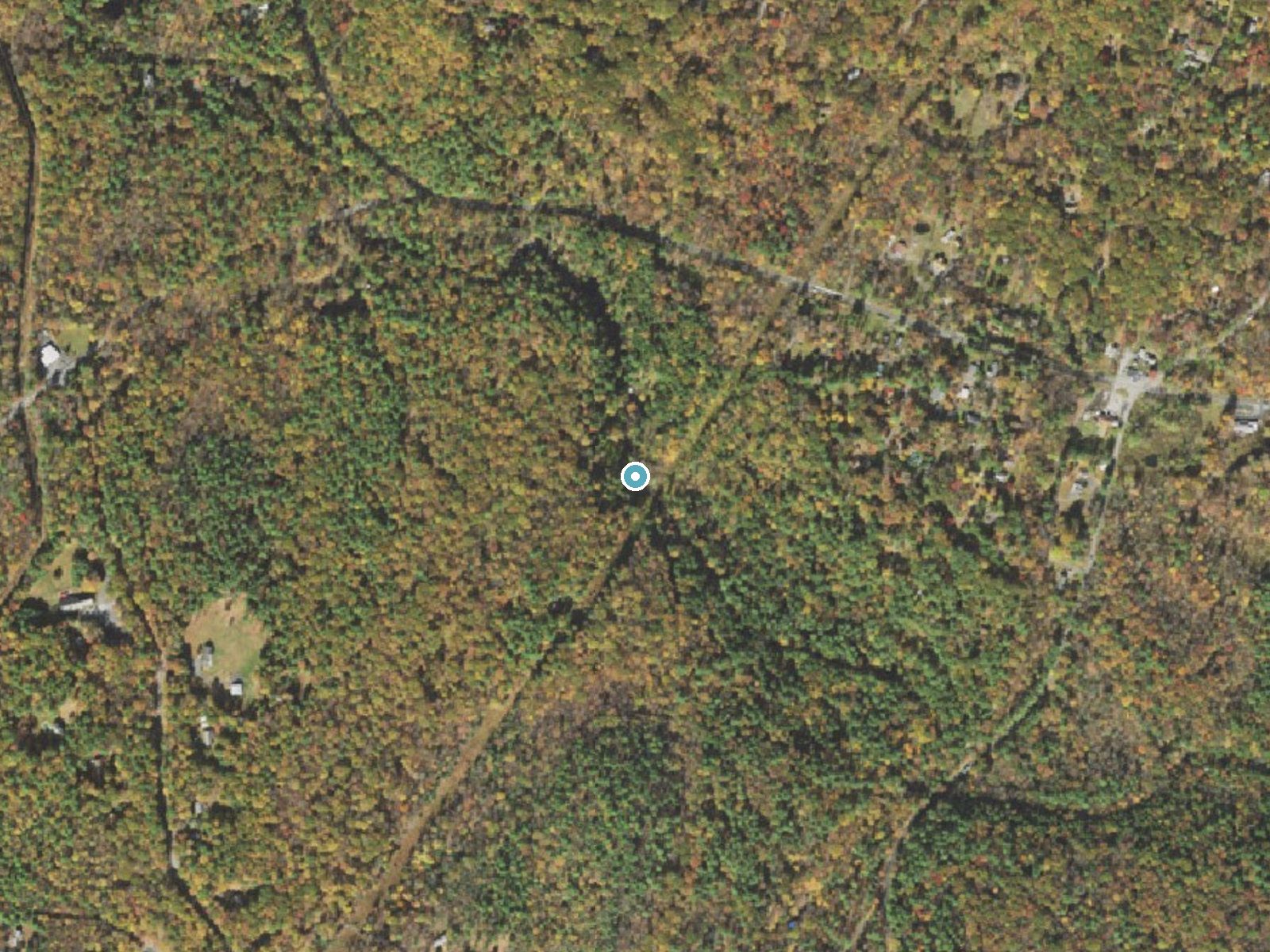 Aerial photo of the same ground around Deer Leap Falls near Birchwood Lakes, Pennsylvania, for comparison with the lidar view