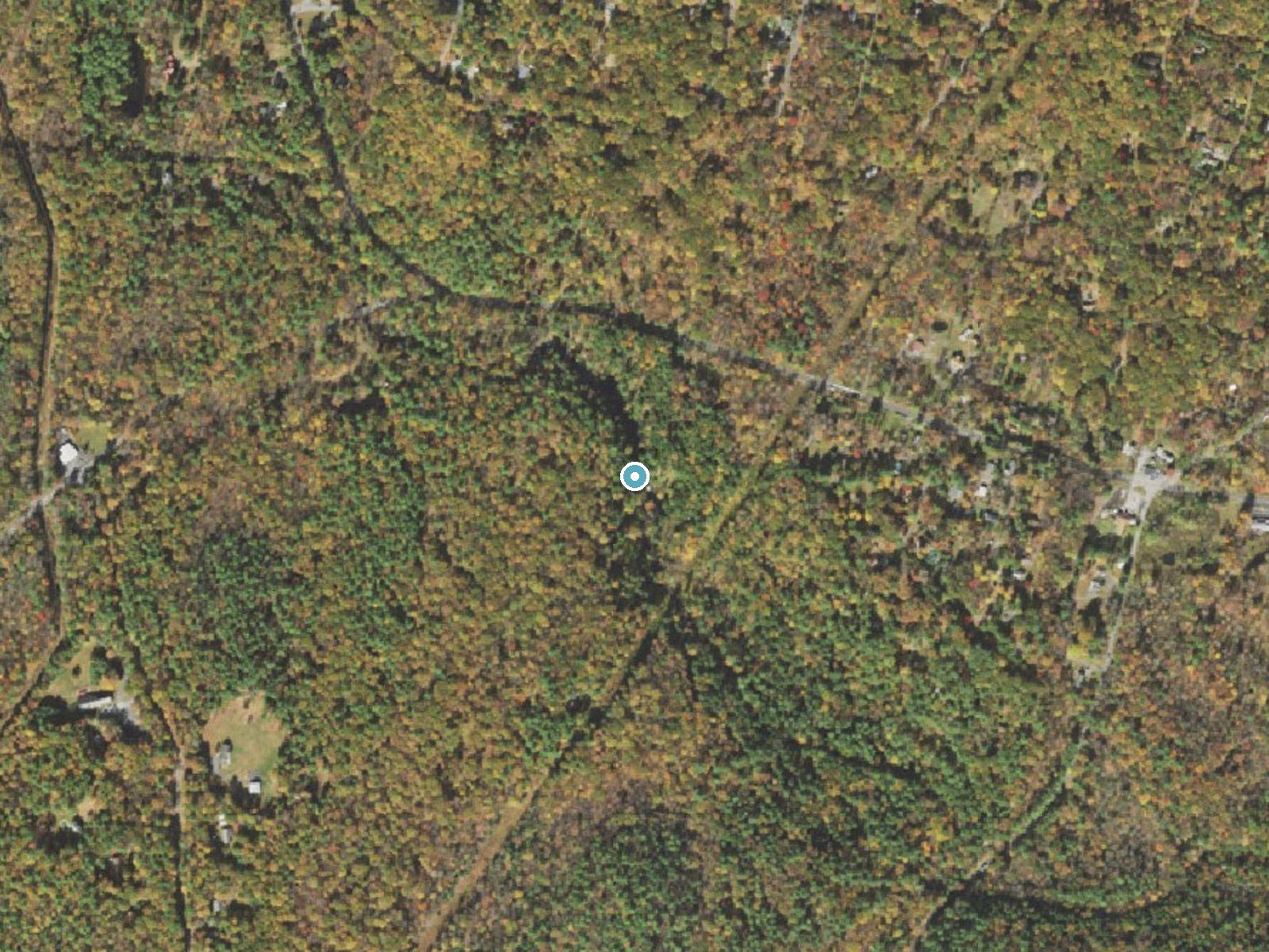 Aerial photo of the same ground around Factory Falls near Birchwood Lakes, Pennsylvania, for comparison with the lidar view