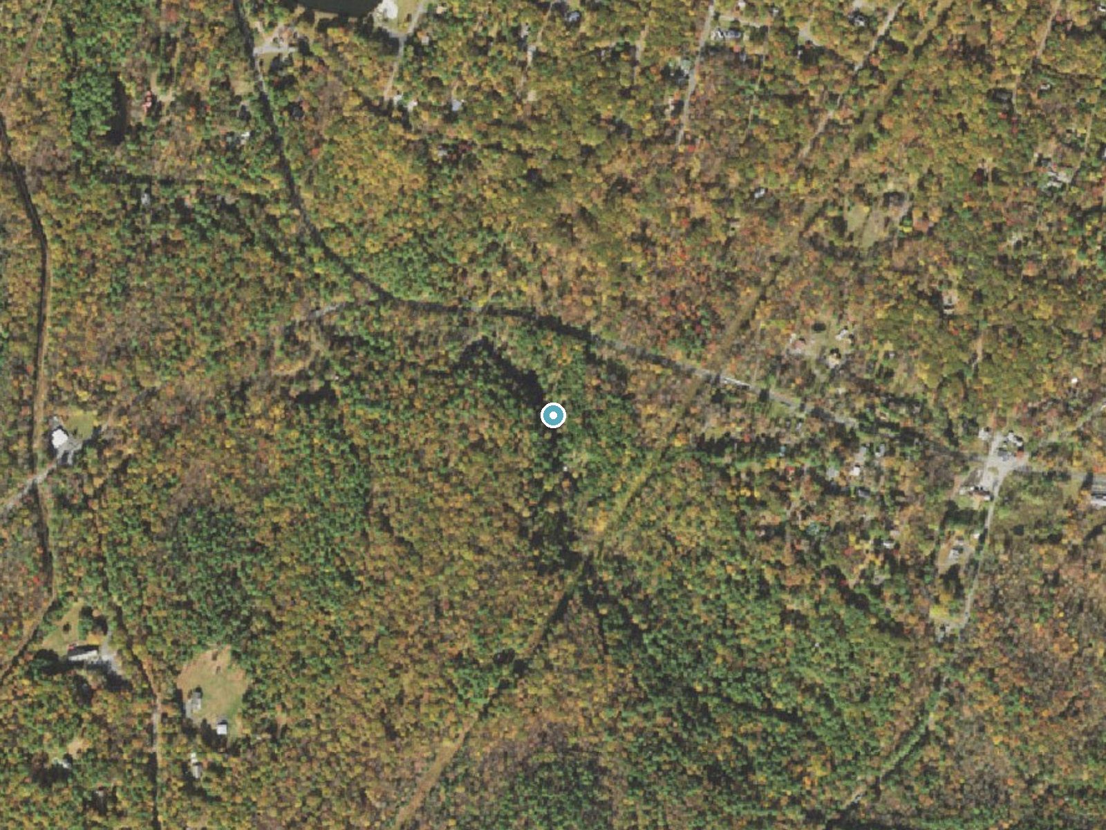 Aerial photo of the same ground around Fulmer Falls near Birchwood Lakes, Pennsylvania, for comparison with the lidar view