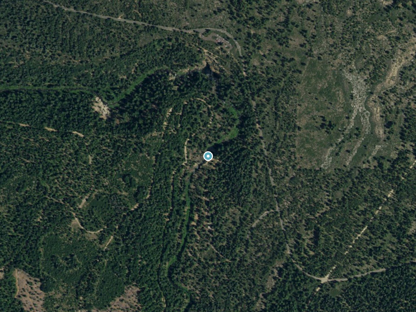 Aerial photo of the same ground around Upper Falls near McCloud, California, for comparison with the lidar view