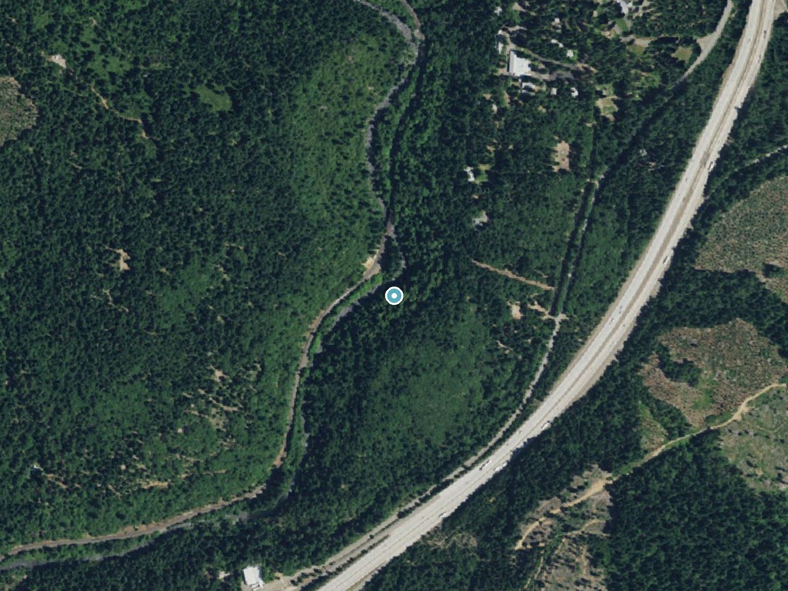 Aerial photo of the same ground around Mossbrae Falls near Dunsmuir, California, for comparison with the lidar view