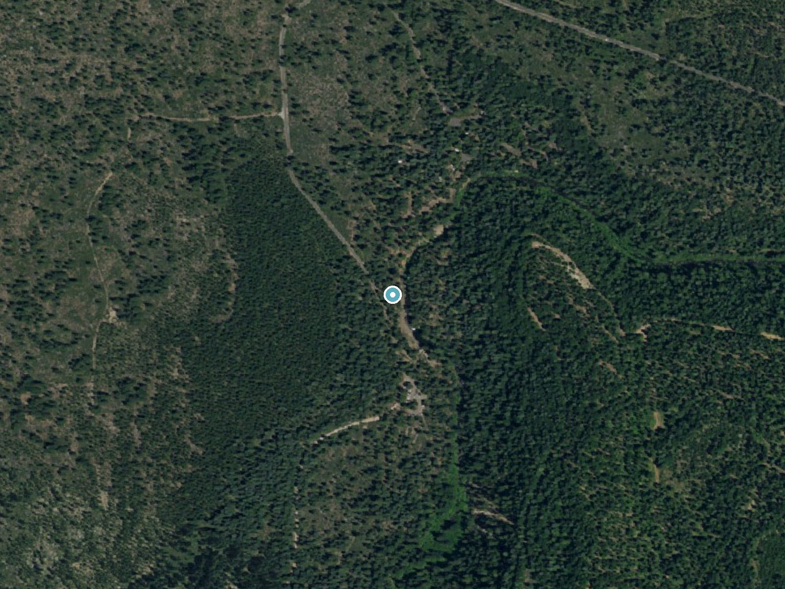 Aerial photo of the same ground around Lower Falls near McCloud, California, for comparison with the lidar view