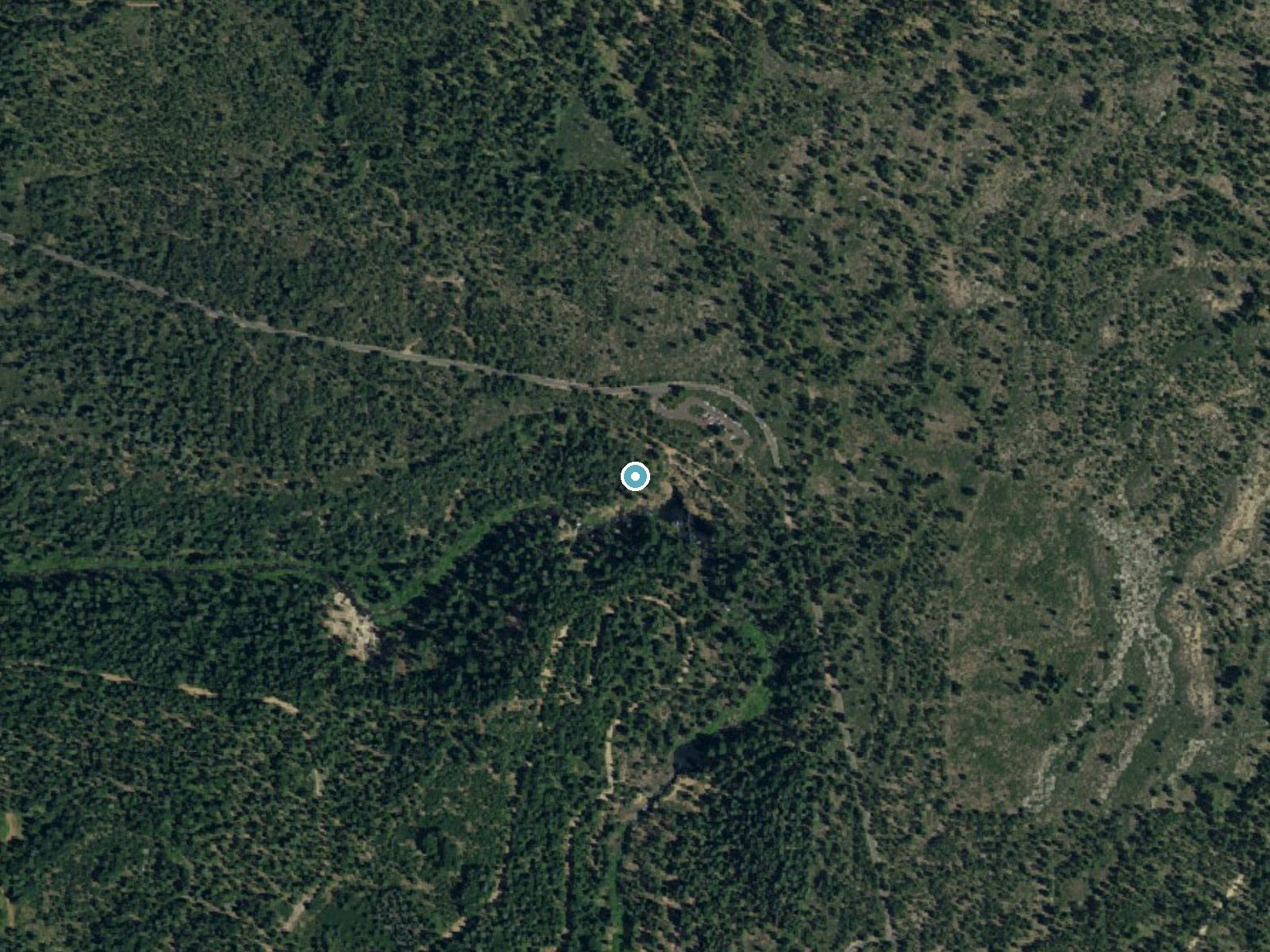 Aerial photo of the same ground around Middle Falls near McCloud, California, for comparison with the lidar view