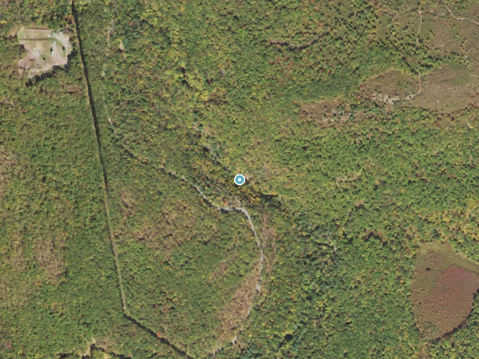 Aerial photo of the same ground around Indian Ladder Falls near Mountainhome, Pennsylvania, for comparison with the lidar view