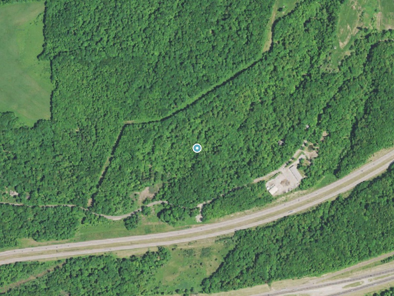 Aerial photo of the same ground around Blue Hen Falls near Peninsula, Ohio, for comparison with the lidar view