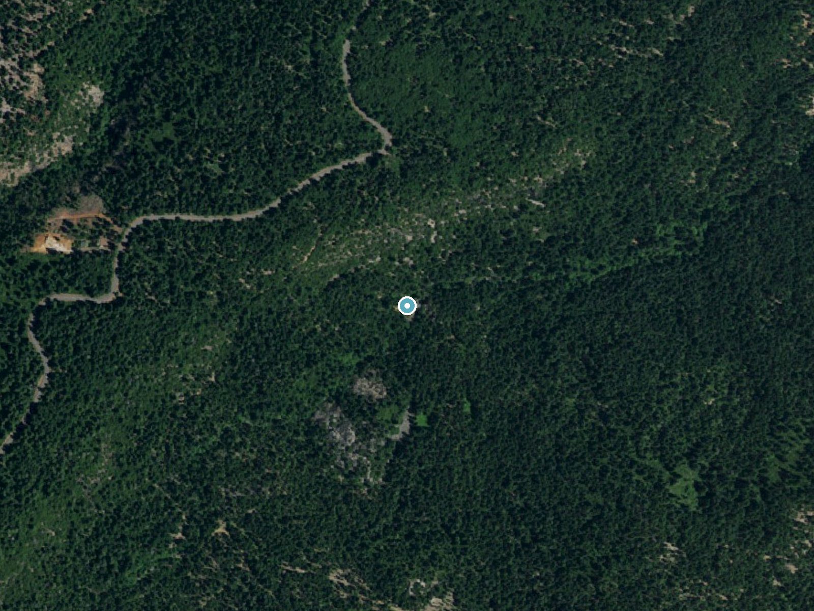 Aerial photo of the same ground around Faery Falls near Mount Shasta, California, for comparison with the lidar view