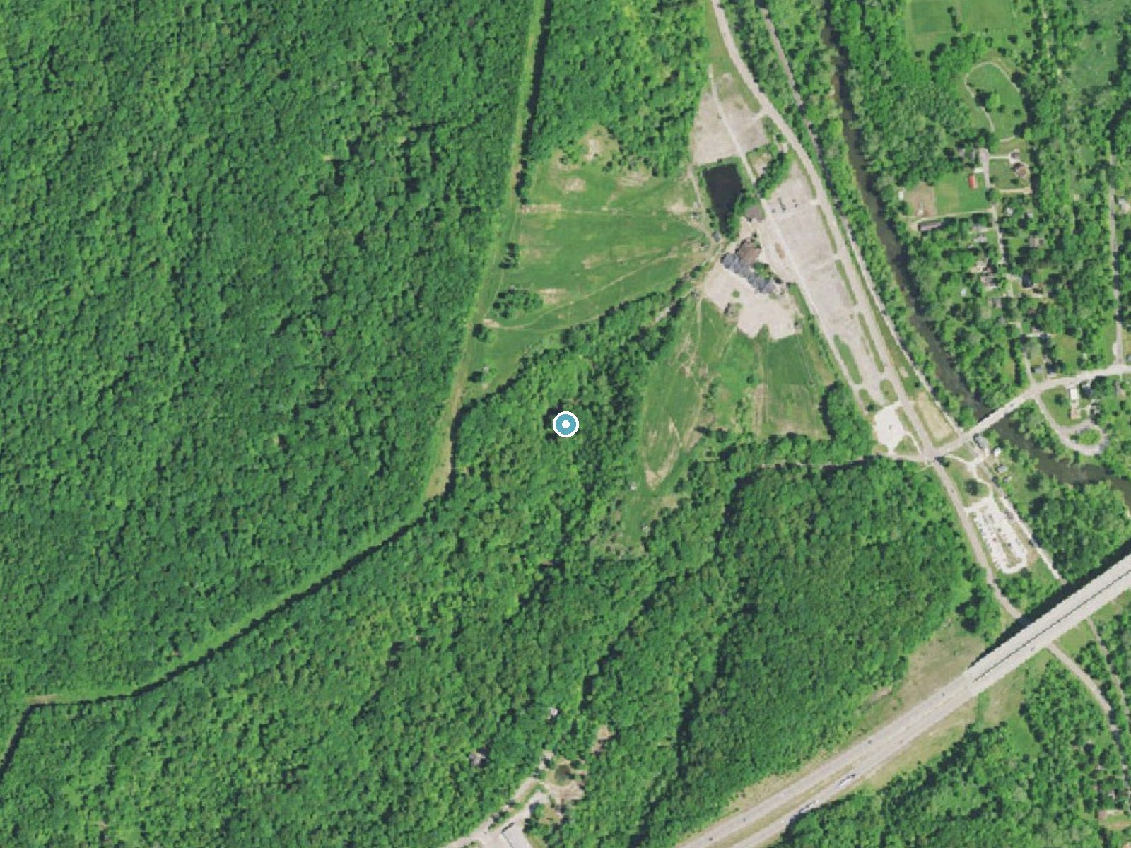 Aerial photo of the same ground around Buttermilk Falls near Peninsula, Ohio, for comparison with the lidar view