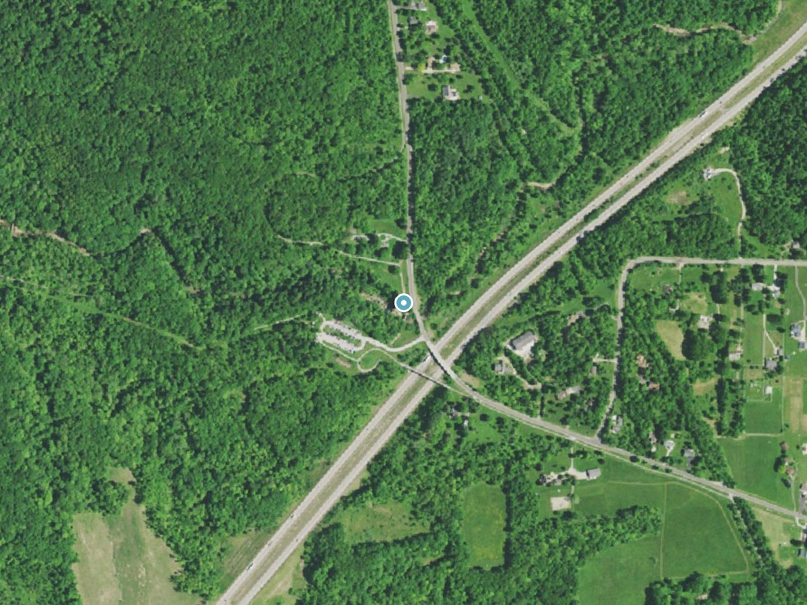 Aerial photo of the same ground around Brandywine Falls near Boston Heights, Ohio, for comparison with the lidar view