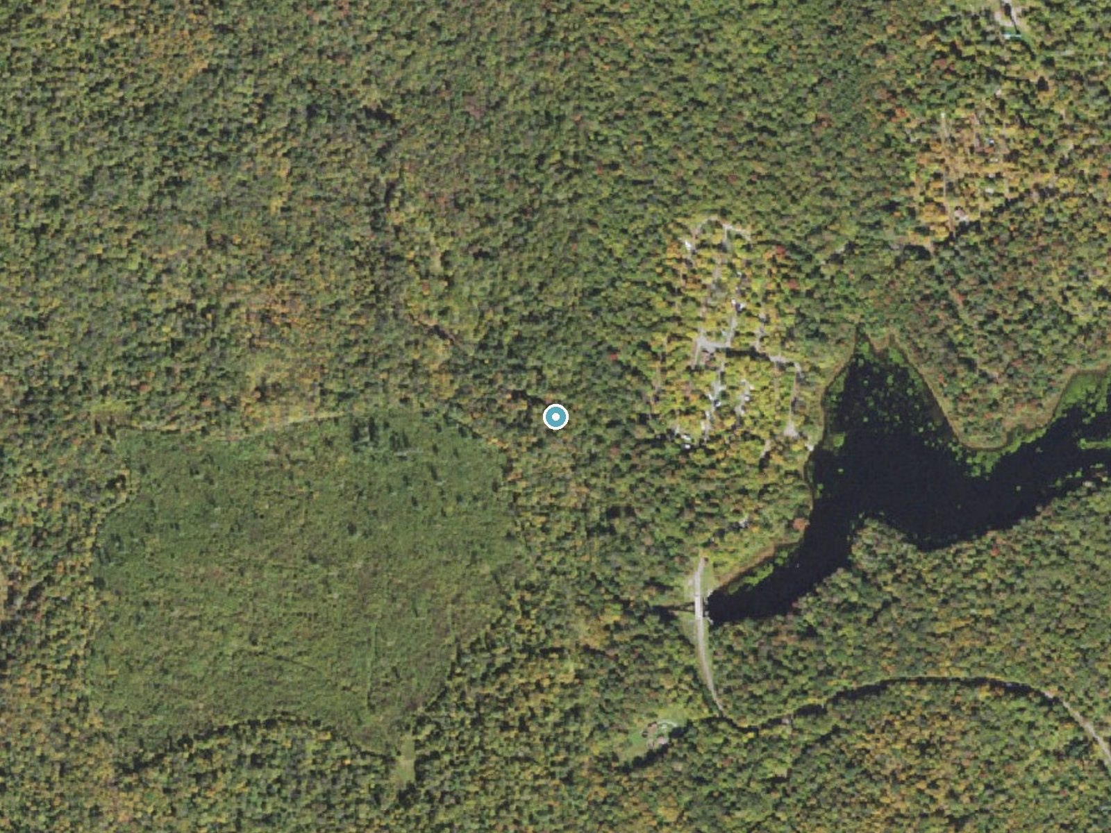 Aerial photo of the same ground around Little Falls near Wallenpaupack Lake Estates, Pennsylvania, for comparison with the lidar view