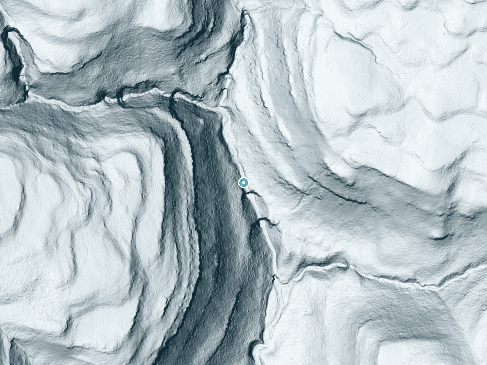 LiDAR bare-earth terrain around Sheldon Reynolds Falls near Jamison City, Pennsylvania, showing about 149 feet of drop, a long cascade, facing southeast