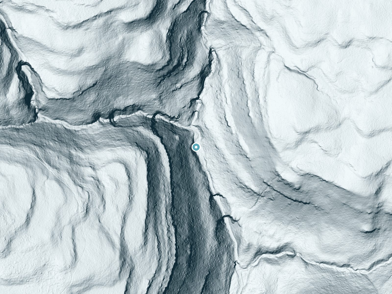LiDAR bare-earth terrain around Harrison Wright Falls near Jamison City, Pennsylvania, showing about 167 feet of drop, a steep tiered drop, facing east