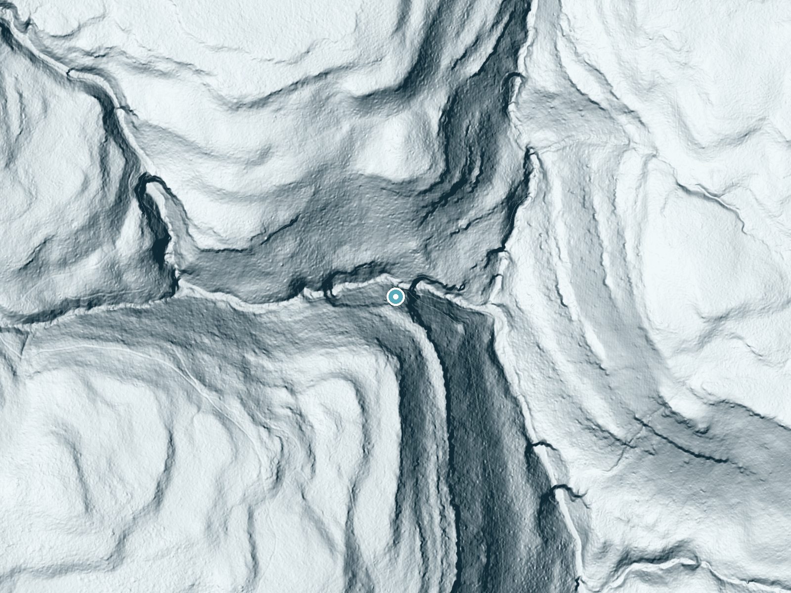 LiDAR bare-earth terrain around Erie Falls near Jamison City, Pennsylvania, showing about 272 feet of drop, a steep tiered drop, facing northeast