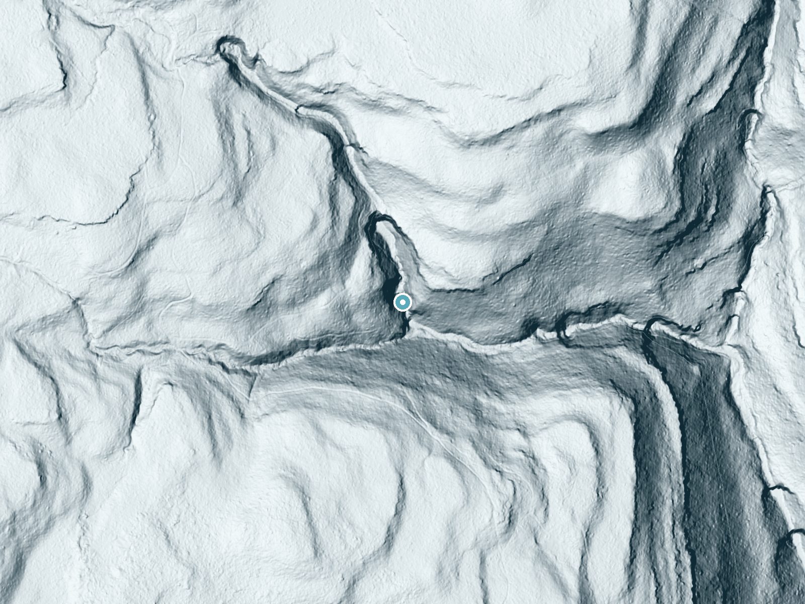 LiDAR bare-earth terrain around Delaware Falls near Jamison City, Pennsylvania, showing about 216 feet of drop, a steep tiered drop, facing southeast