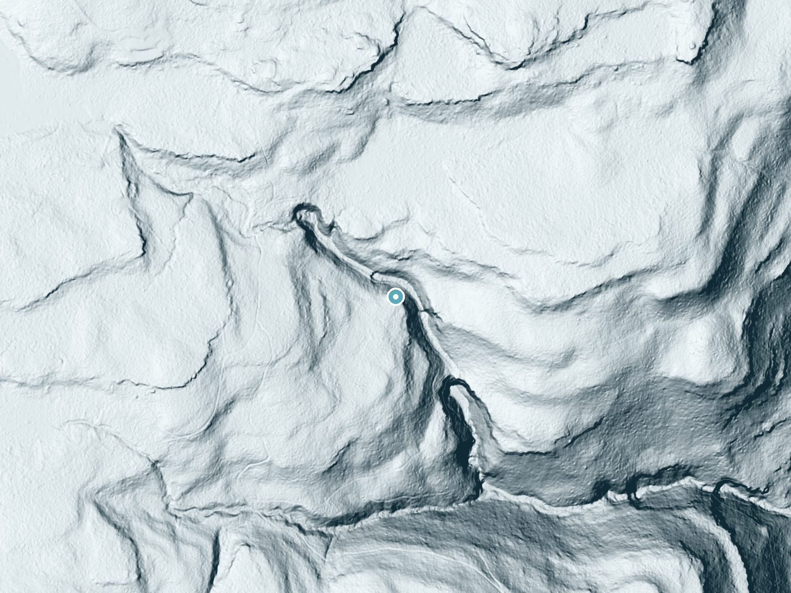 LiDAR bare-earth terrain around Cayuga Falls near Jamison City, Pennsylvania, showing about 98 feet of drop, a steep tiered drop, facing northeast