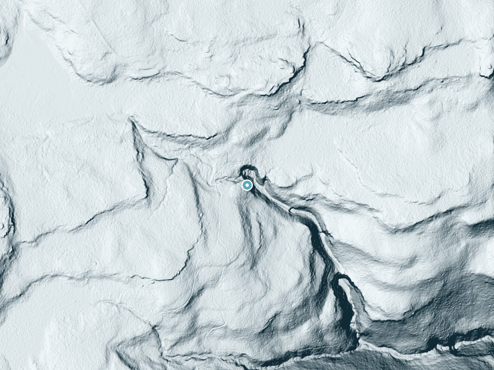 LiDAR bare-earth terrain around Mohawk Falls near Jamison City, Pennsylvania, showing about 95 feet of drop, a steep tiered drop, facing east