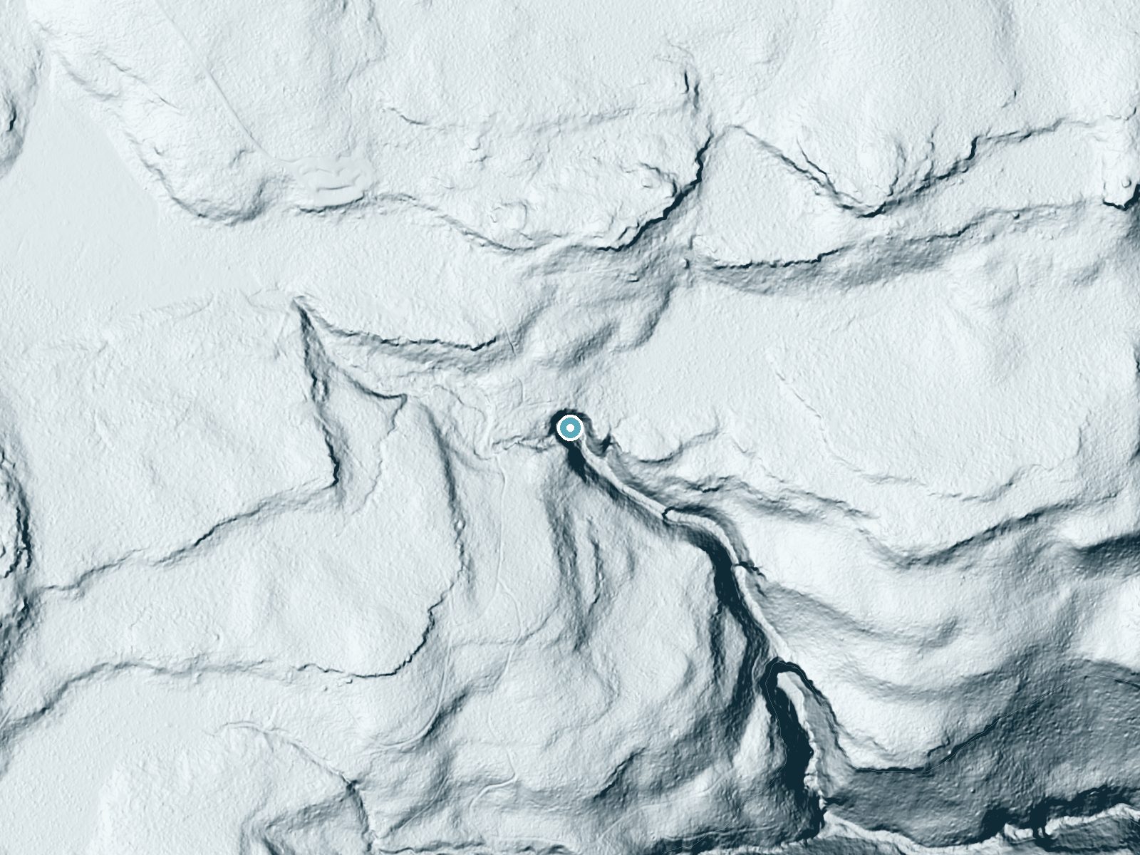 LiDAR bare-earth terrain around Oneida Falls near Jamison City, Pennsylvania, showing about 94 feet of drop, a steep tiered drop, facing southeast