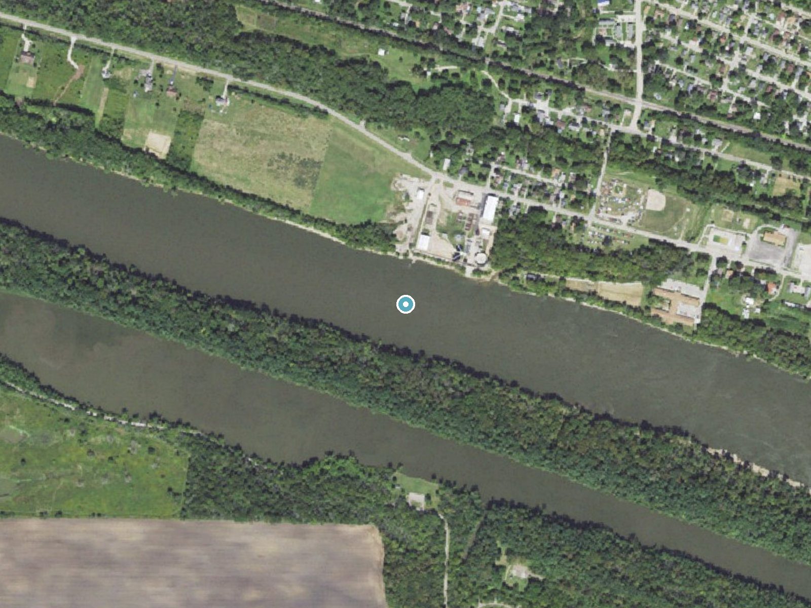 Aerial photo of the same ground around Great Falls of the Illinois River near Marseilles, Illinois, for comparison with the lidar view