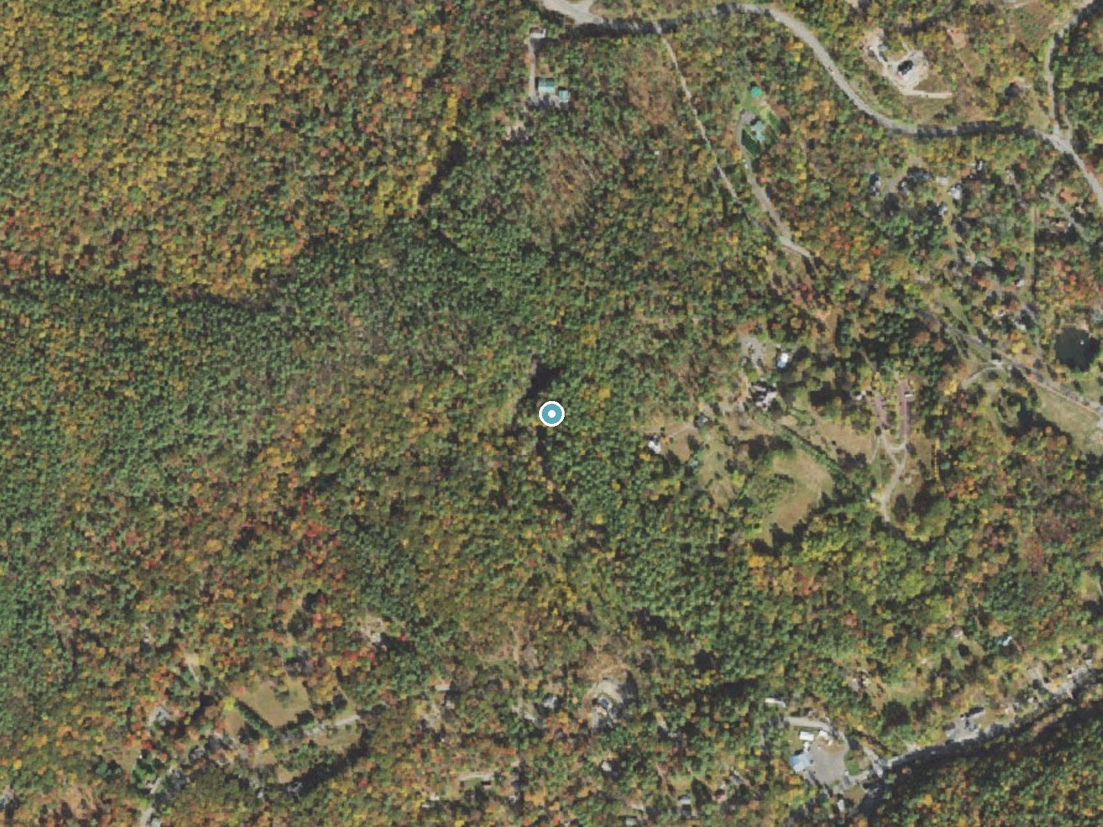 Aerial photo of the same ground around Pinchot Falls near Milford, Pennsylvania, for comparison with the lidar view