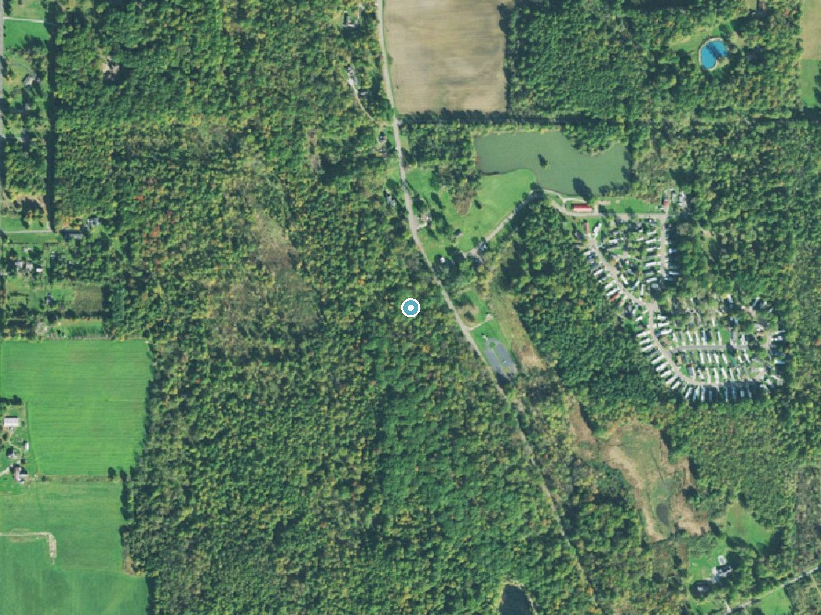 Aerial photo of the same ground around Cascade Falls near Parkman, Ohio, for comparison with the lidar view