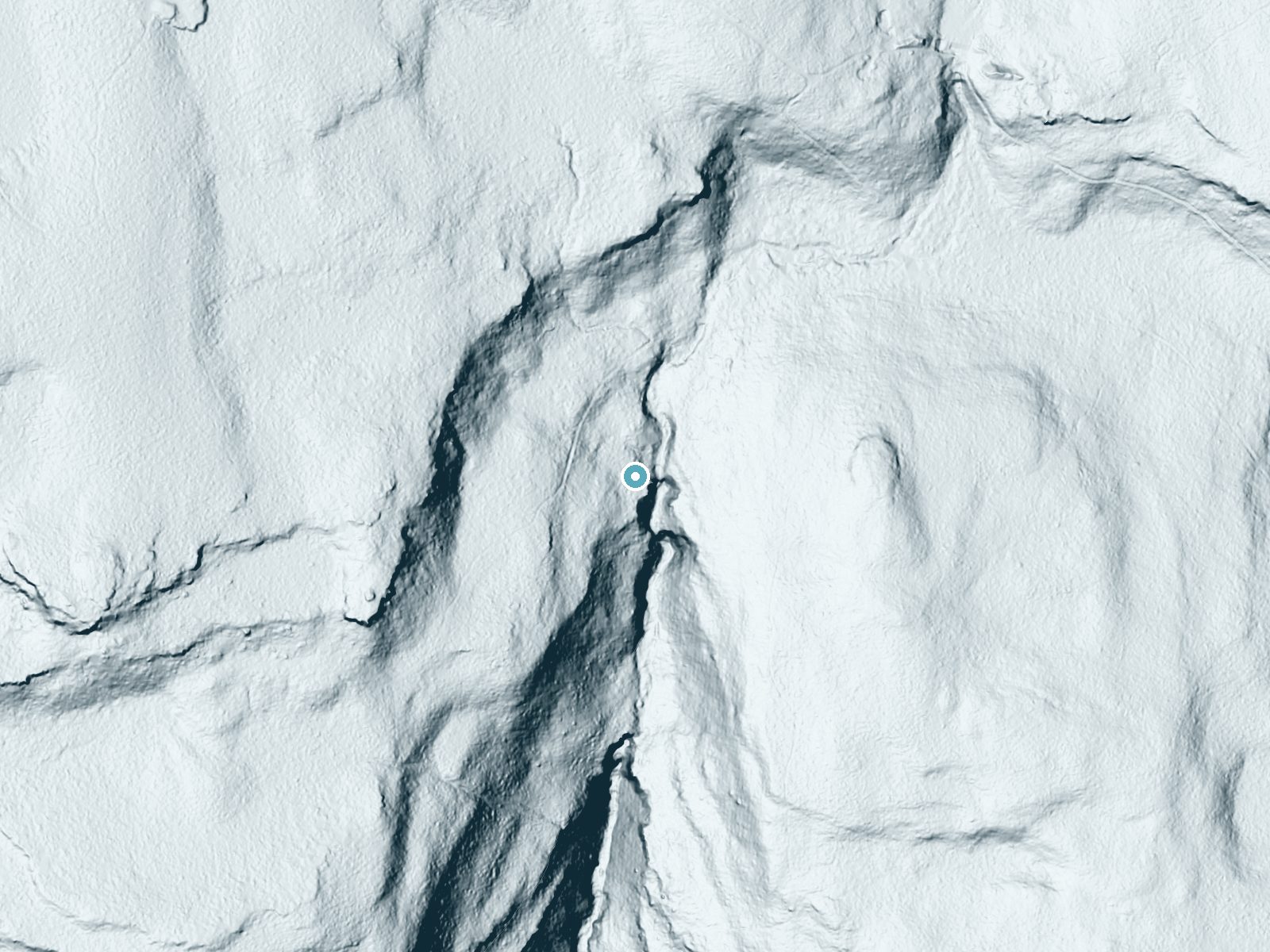 LiDAR bare-earth terrain around Onondaga Falls near Jamison City, Pennsylvania, showing about 78 feet of drop, a steep tiered drop, facing southeast