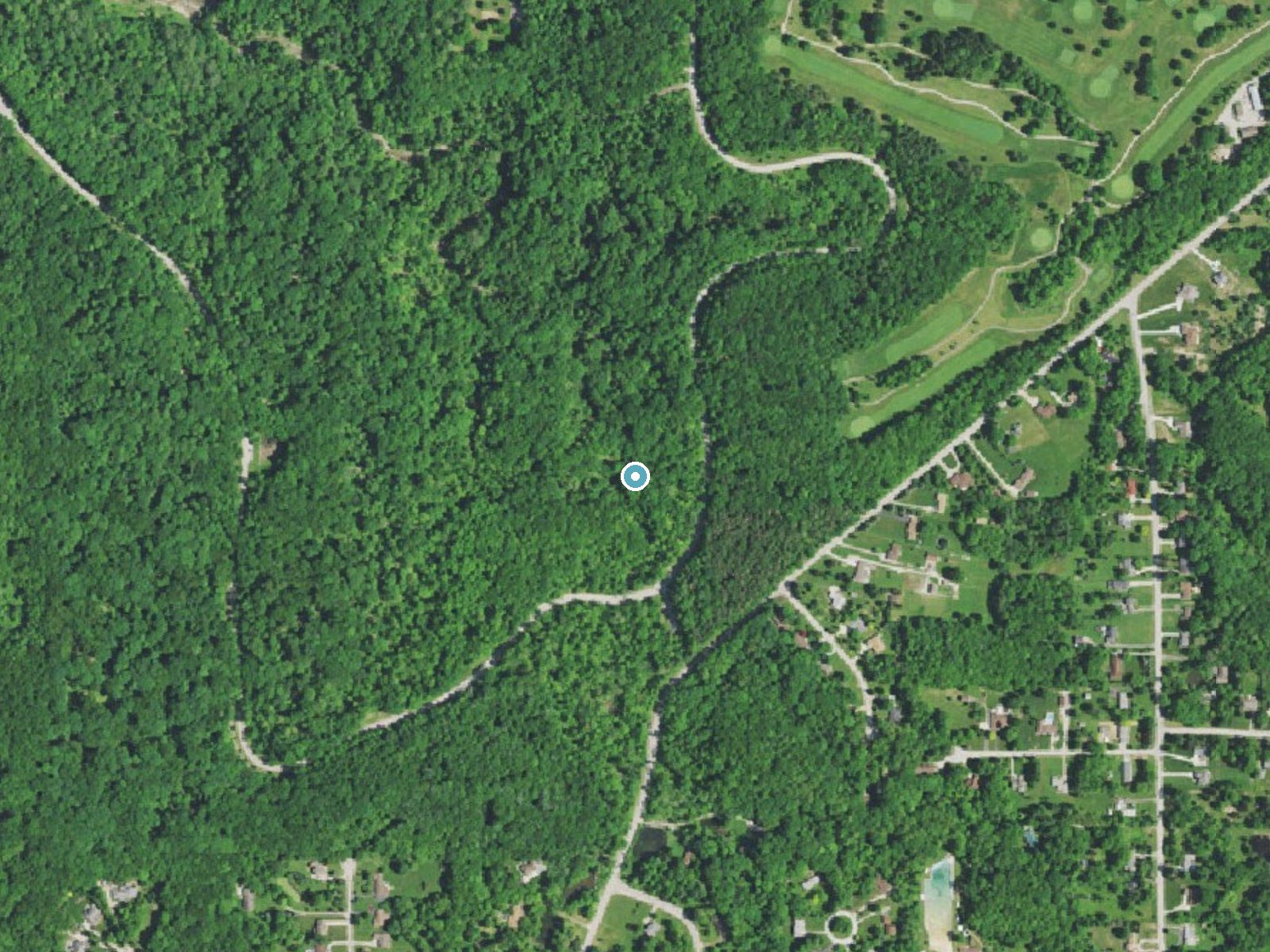 Aerial photo of the same ground around Bridal Veil Falls near Walton Hills, Ohio, for comparison with the lidar view