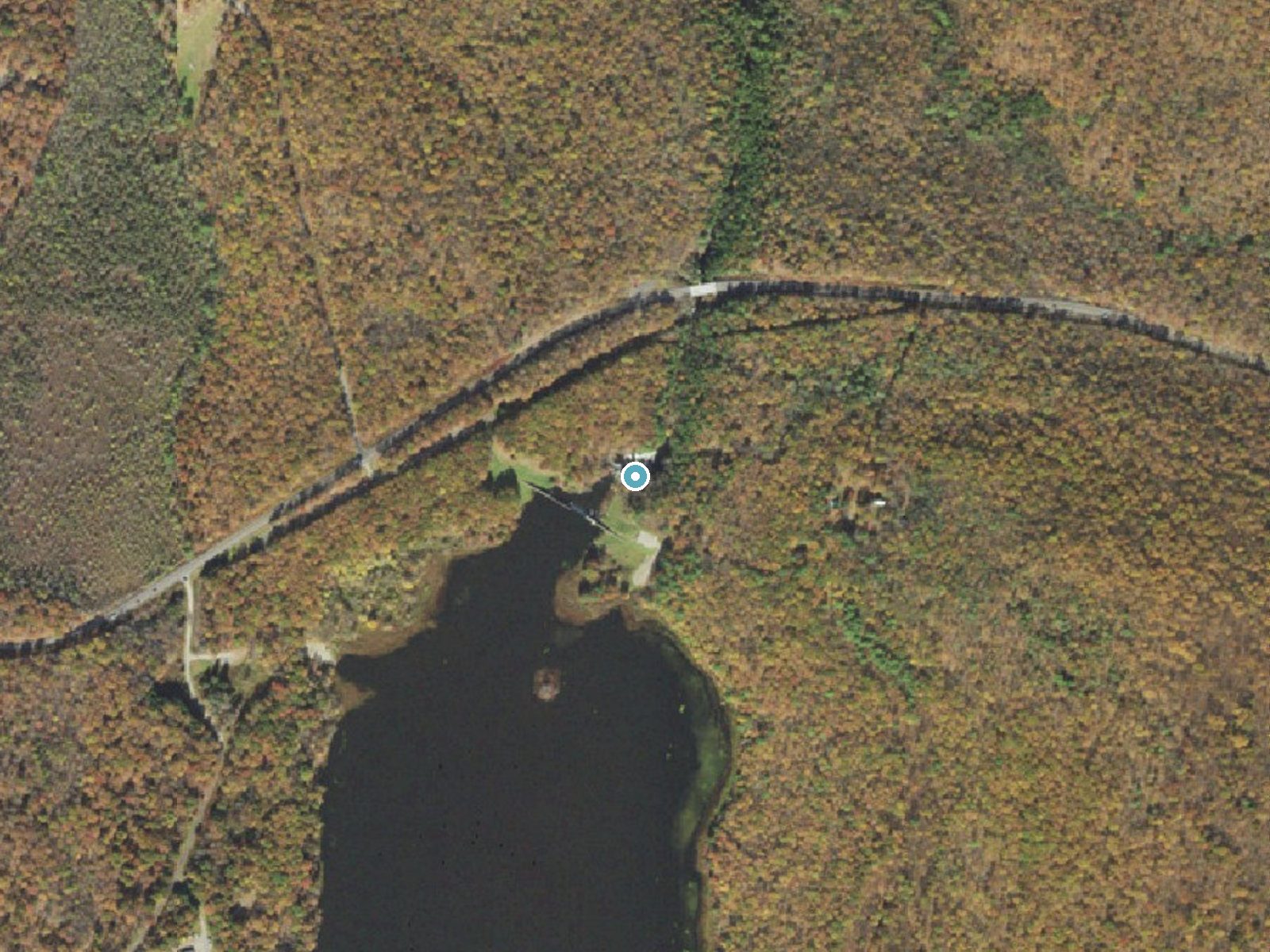 Aerial photo of the same ground around Shohola Falls near Sunrise Lake, Pennsylvania, for comparison with the lidar view