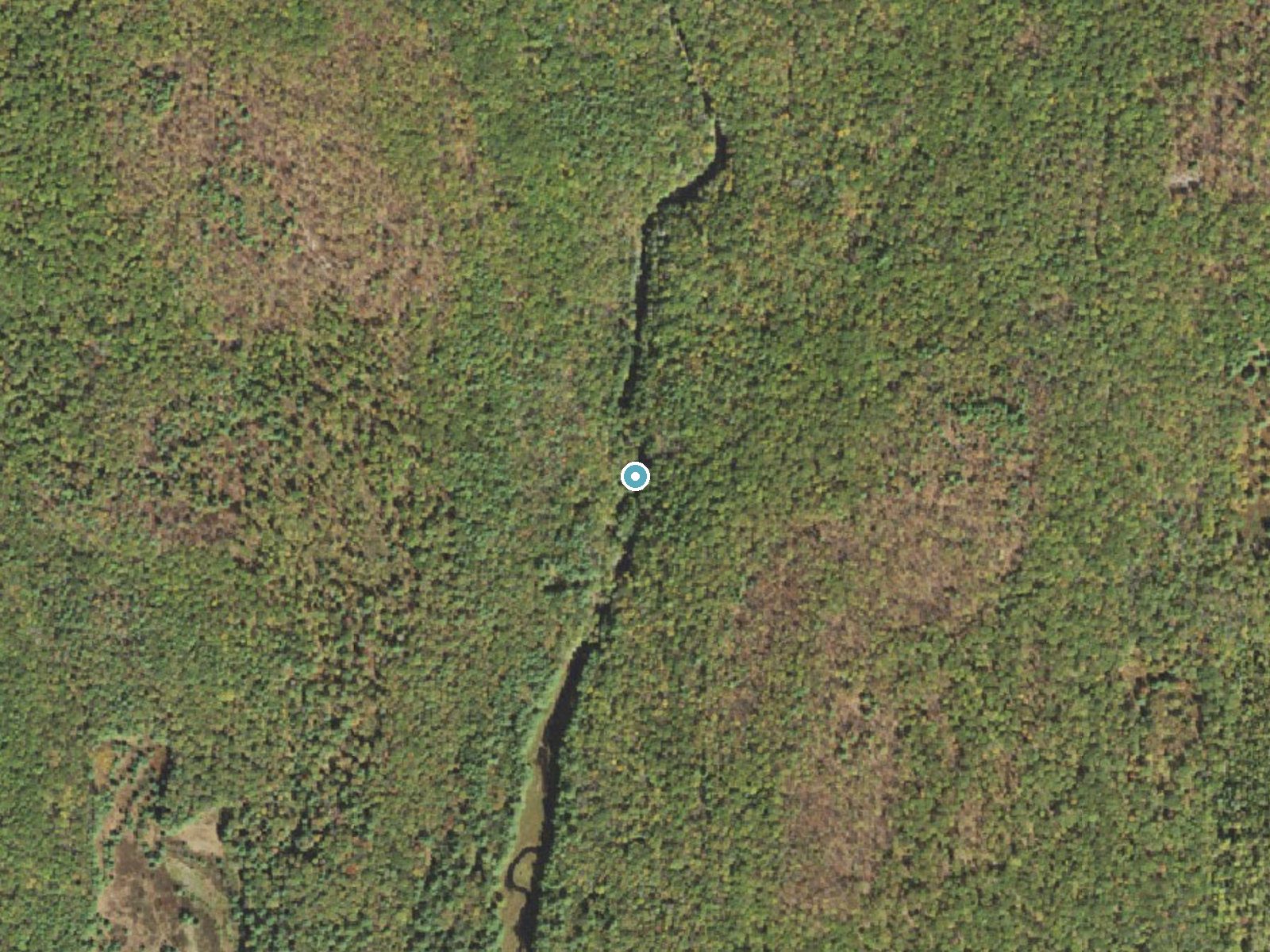 Aerial photo of the same ground around High Falls near Hemlock Farms, Pennsylvania, for comparison with the lidar view