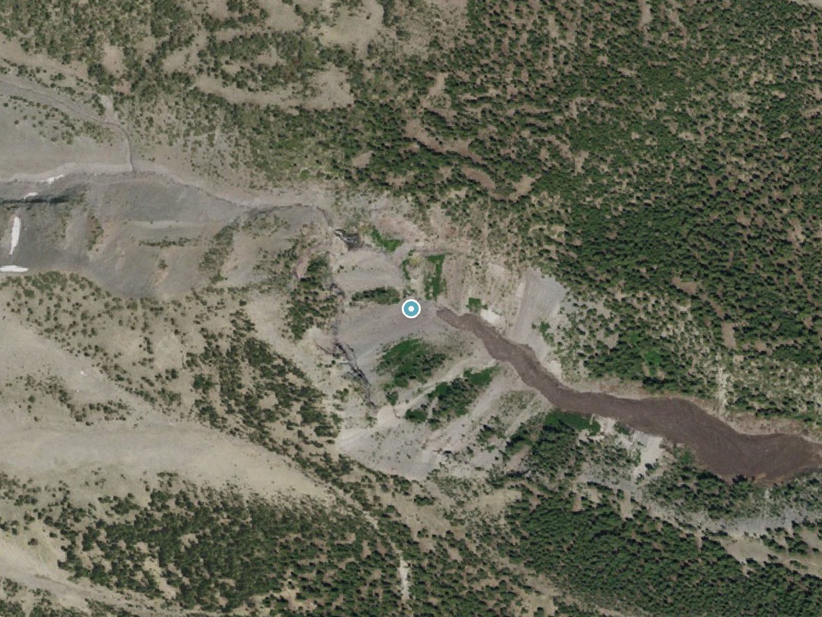 Aerial photo of the same ground around Ash Creek Falls near McCloud, California, for comparison with the lidar view