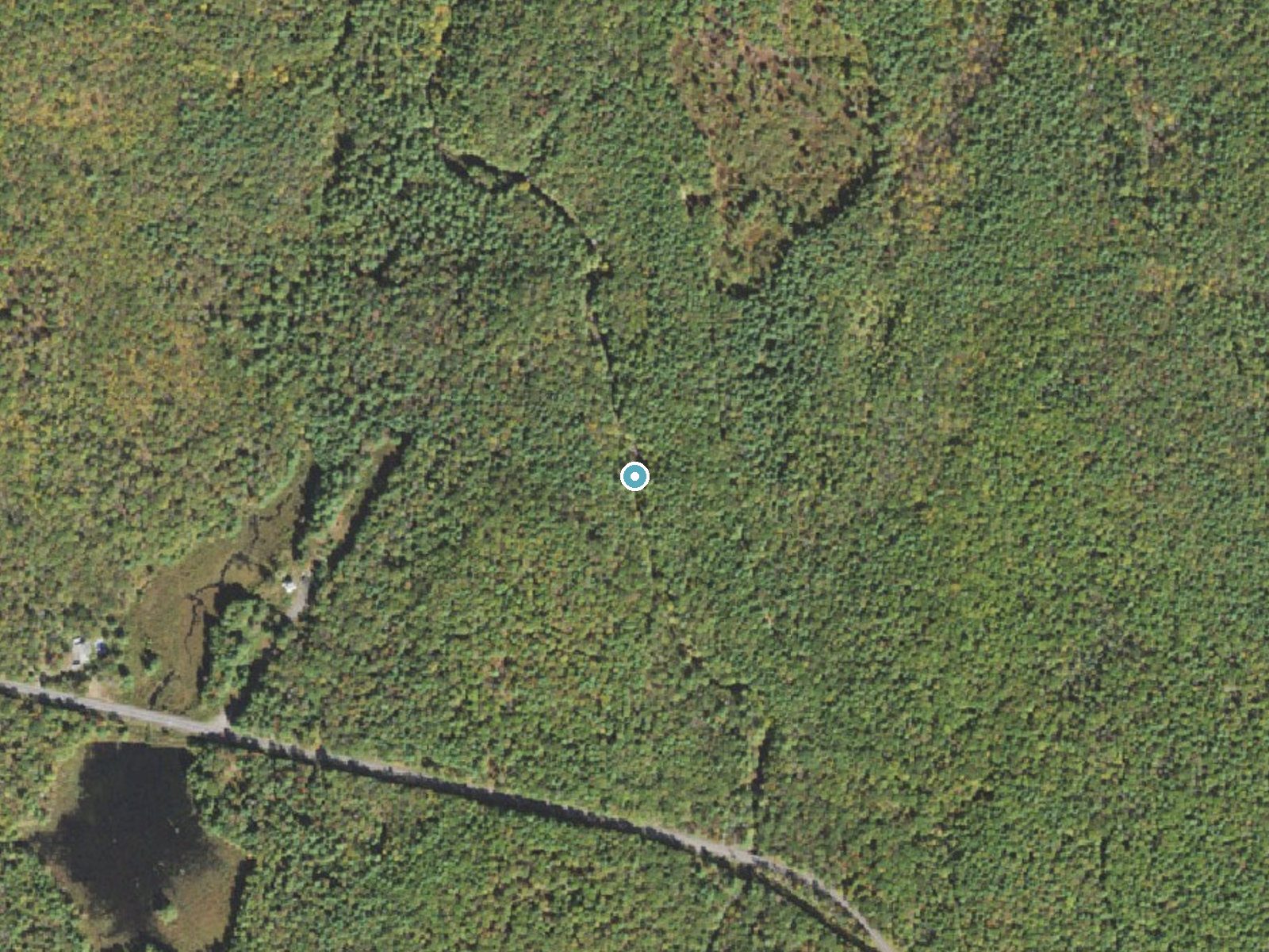 Aerial photo of the same ground around Ridgeway Falls near Hawley, Pennsylvania, for comparison with the lidar view