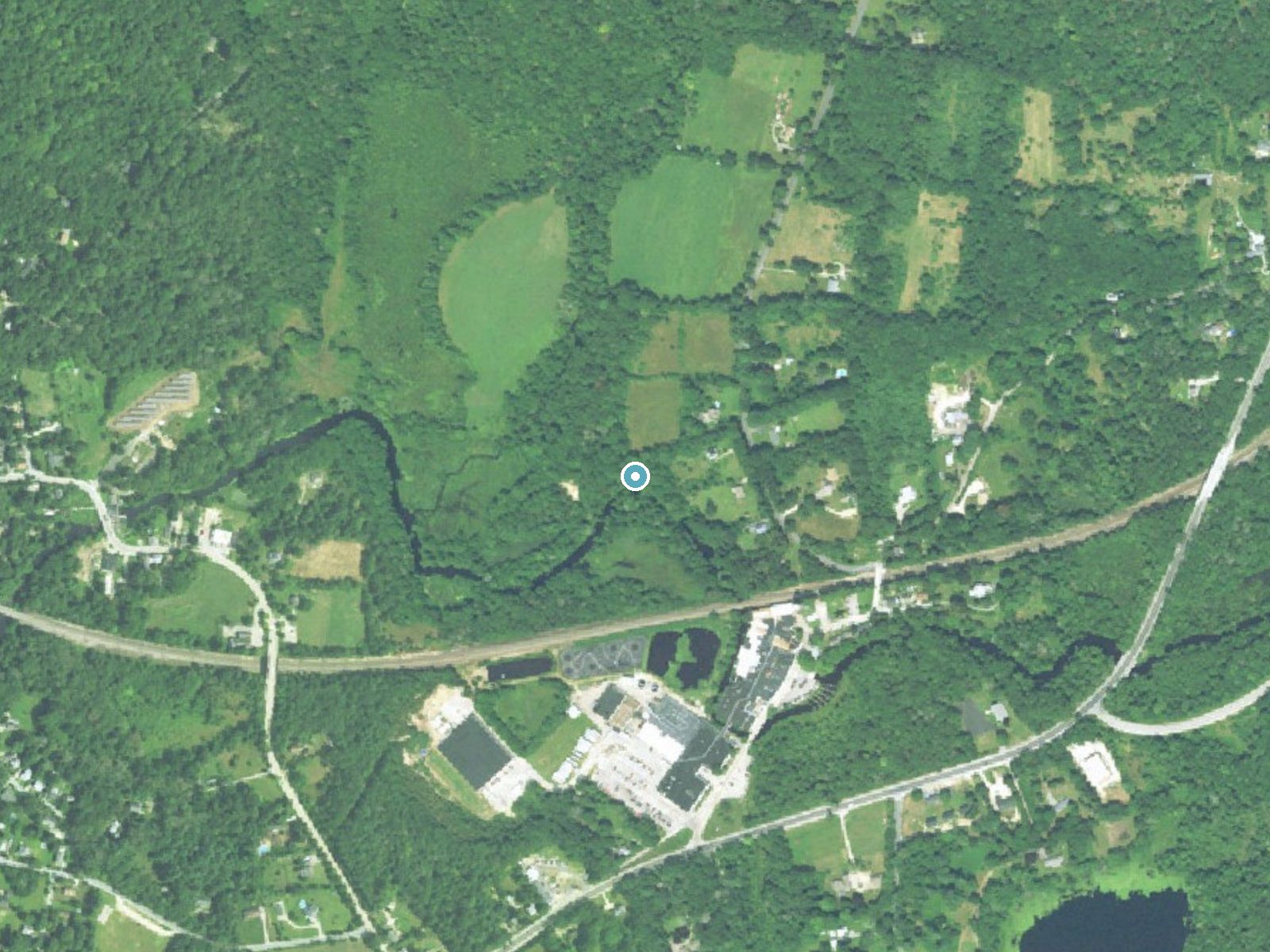 Aerial photo of the same ground around Horseshoe Falls near Carolina, Rhode Island, for comparison with the lidar view