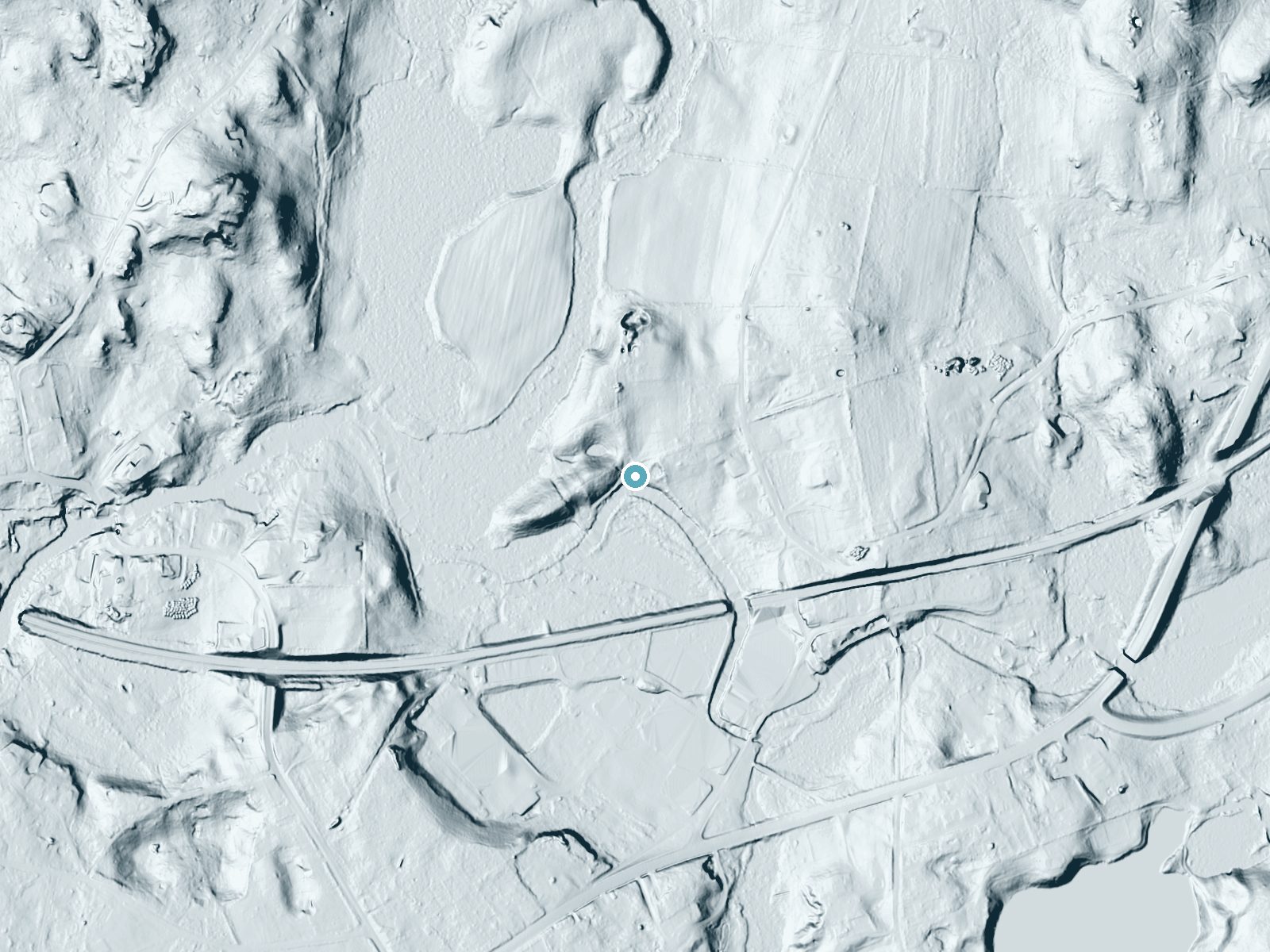 LiDAR bare-earth terrain around Horseshoe Falls near Carolina, Rhode Island, showing about 29 feet of drop, a long cascade, facing south