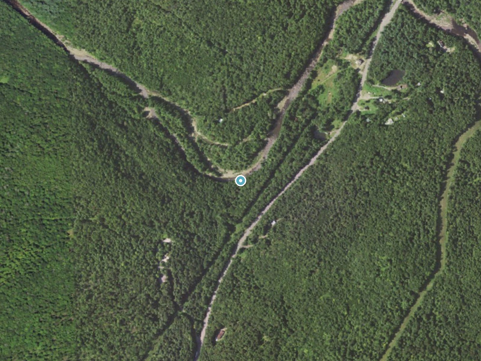 Aerial photo of the same ground around Dutchman Falls near Dushore, Pennsylvania, for comparison with the lidar view